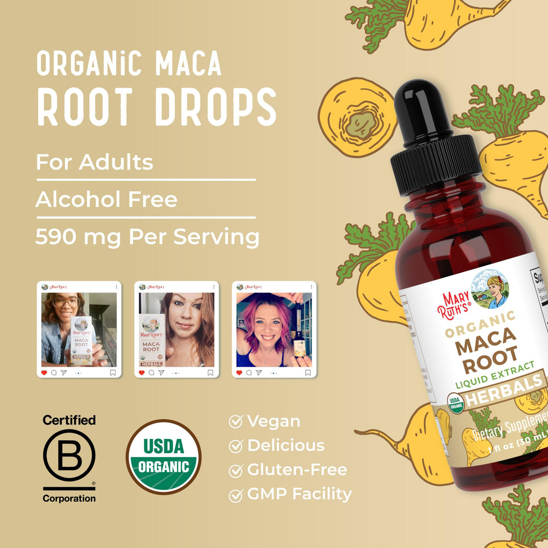 MaryRuth’s USDA Organic Maca Root Liquid Drops | Vegan | Non-GMO | Gluten Free | Alcohol Free | 1 Fl Oz MARYRUTH'SUS supplements