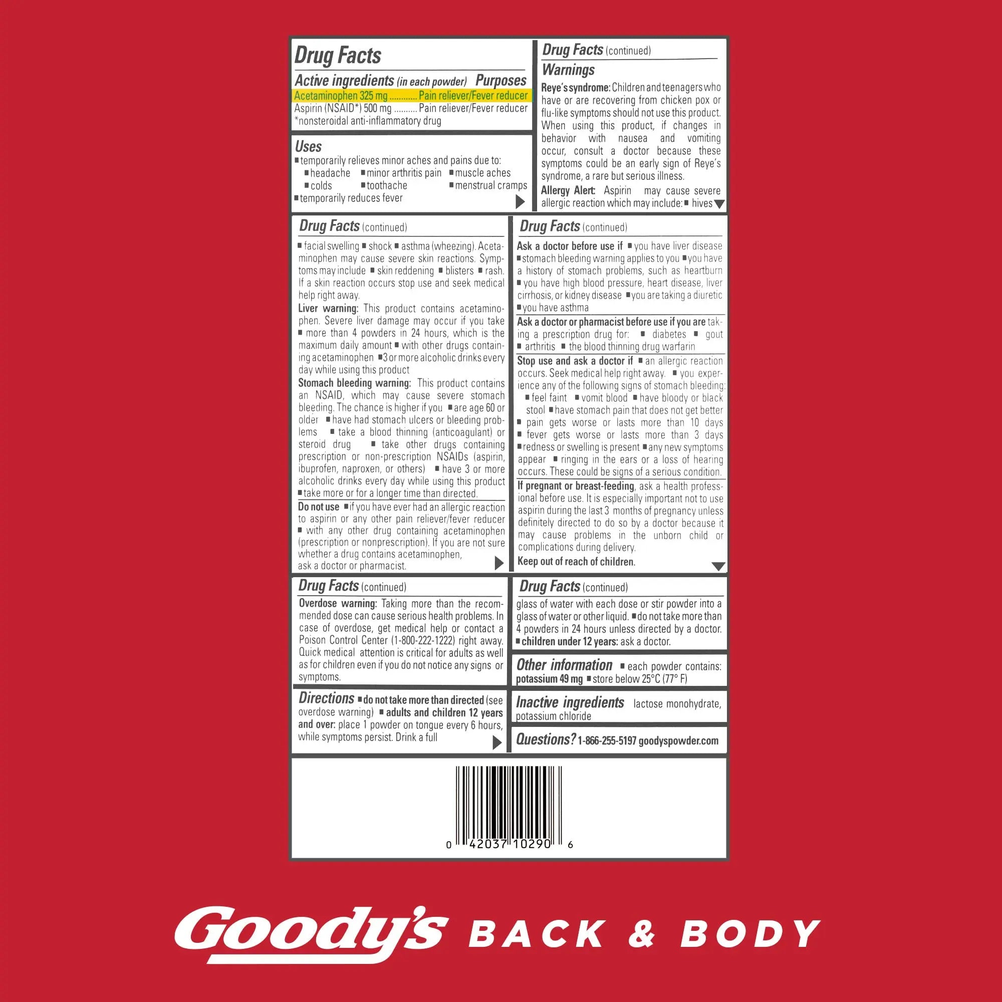Goody's Body Ache & Back Pain Relief Powder, Dual Action with Acetaminophen & Aspirin, Caffeine-Free, 6 Count, Pack of 12 Goody'sAu supplements