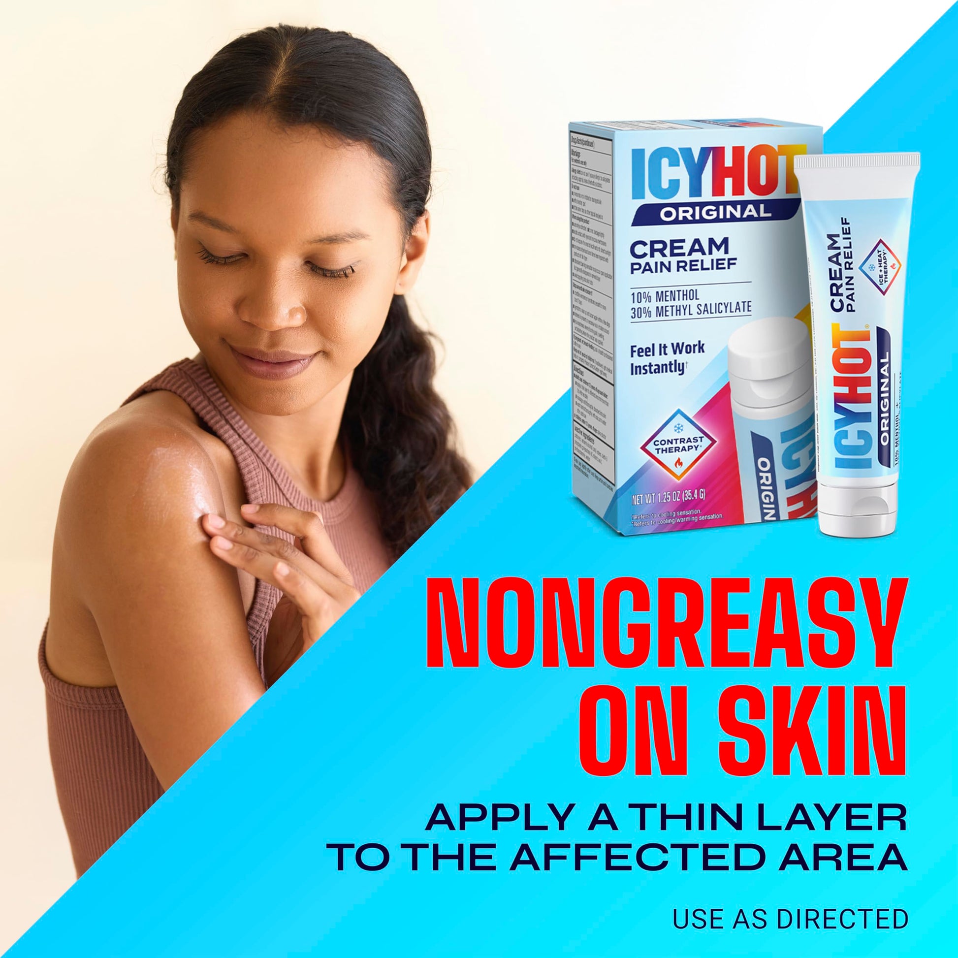 Icy Hot Original Pain Relief Cream, Fast-Acting Pain Relief with Menthol 10% and Methyl Salicylate 30%, Ice and Heat Contrast Therapy for Backaches, Joints, Muscle Strains and Arthritis, 1.25 oz Icy HotAu supplements