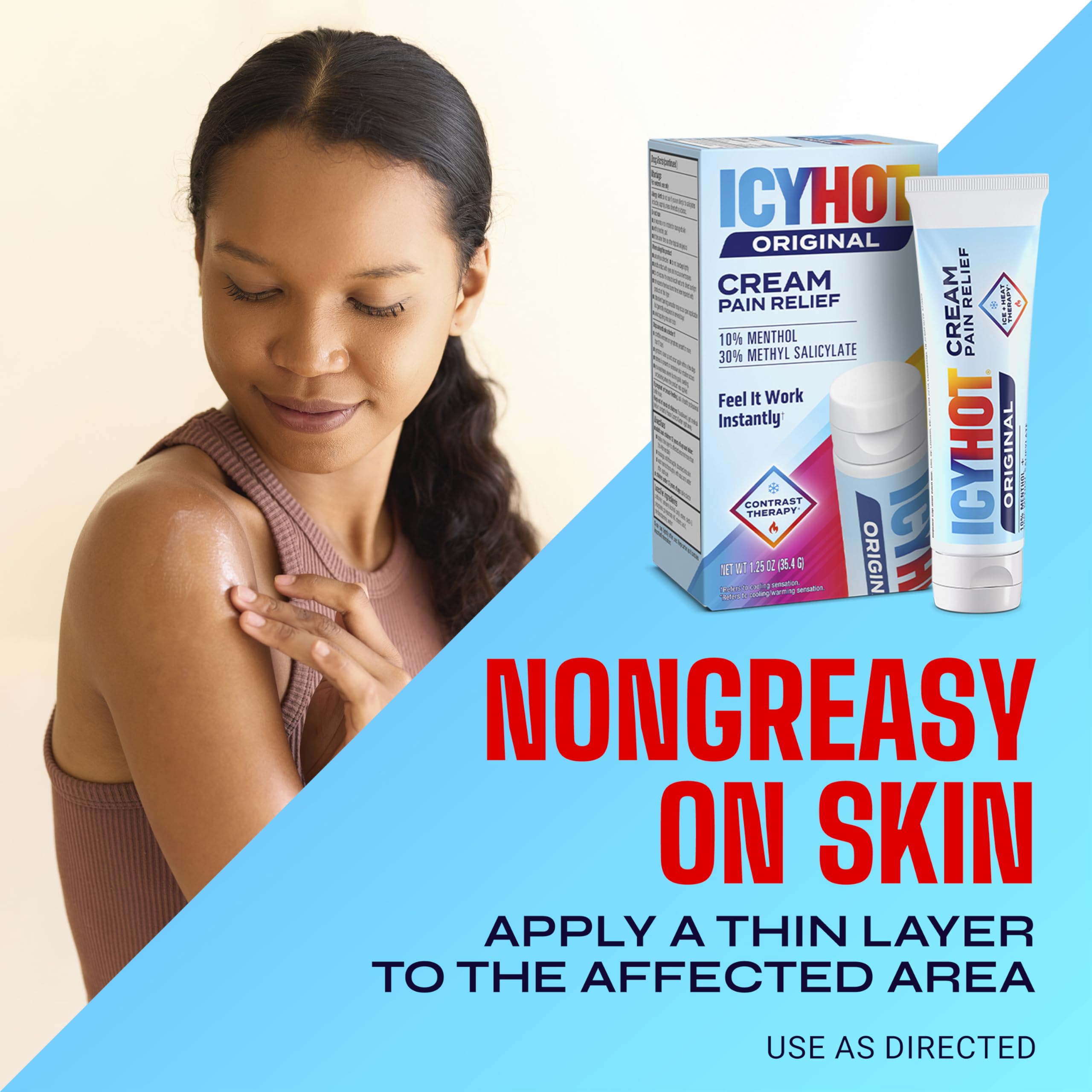 Icy Hot Original Pain Relief Cream, Fast-Acting Pain Relief with Menthol 10% and Methyl Salicylate 30%, Ice and Heat Contrast Therapy for Backaches, Joints, Muscle Strains and Arthritis, 1.25 oz Icy HotAu supplements
