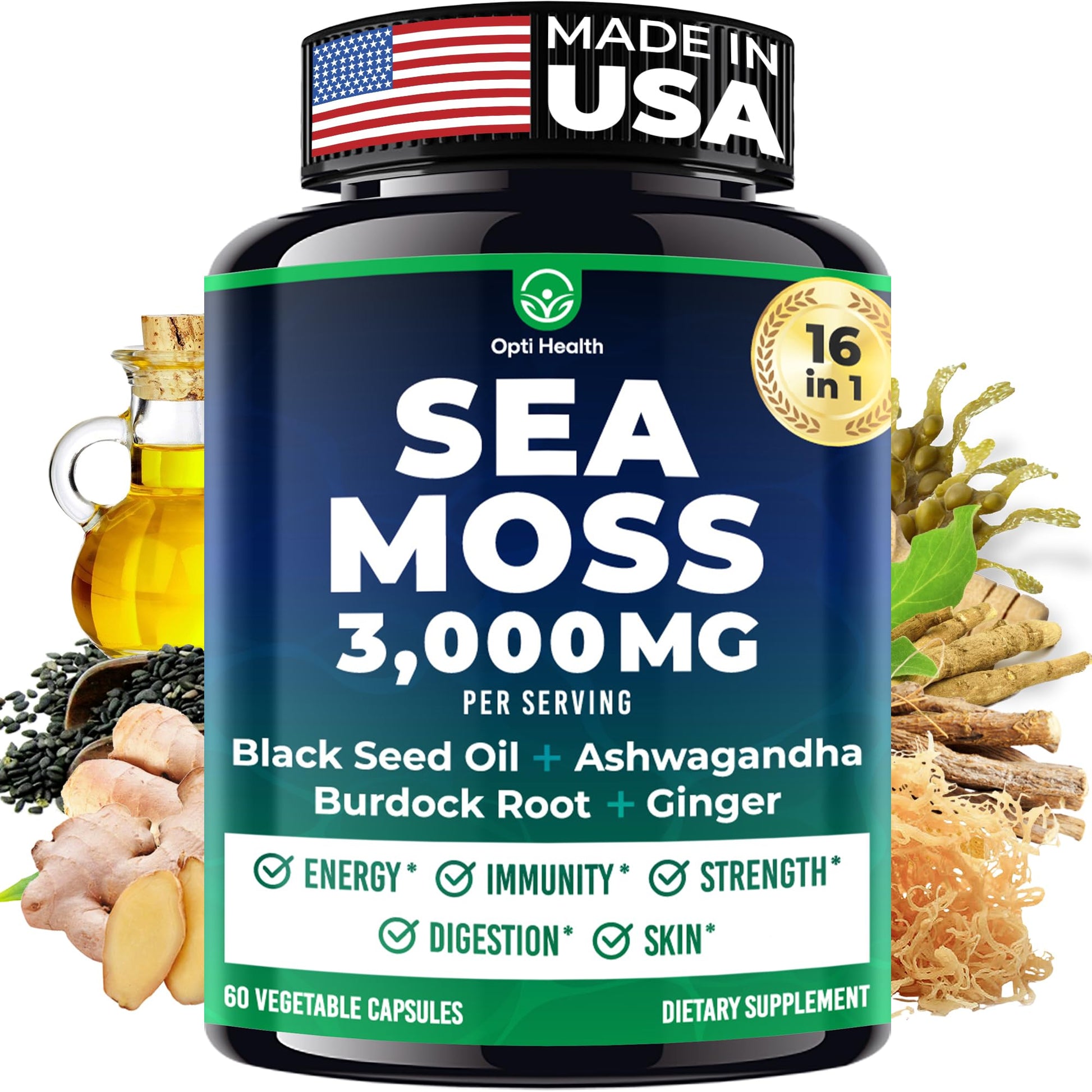 Sea Moss Black Seed Oil Ashwagandha Ginger - Advanced Irish Sea Moss Capsules All in One Supplement with Seamoss Black Seed Oil Ashwagandha Burdock Root Bladderwrack - Pills for Energy, Immune, Gut Opti HealthAu supplements