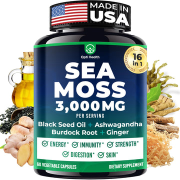 Sea Moss Black Seed Oil Ashwagandha Ginger - Advanced Irish Sea Moss Capsules All in One Supplement with Seamoss Black Seed Oil Ashwagandha Burdock Root Bladderwrack - Pills for Energy, Immune, Gut Opti HealthAu supplements
