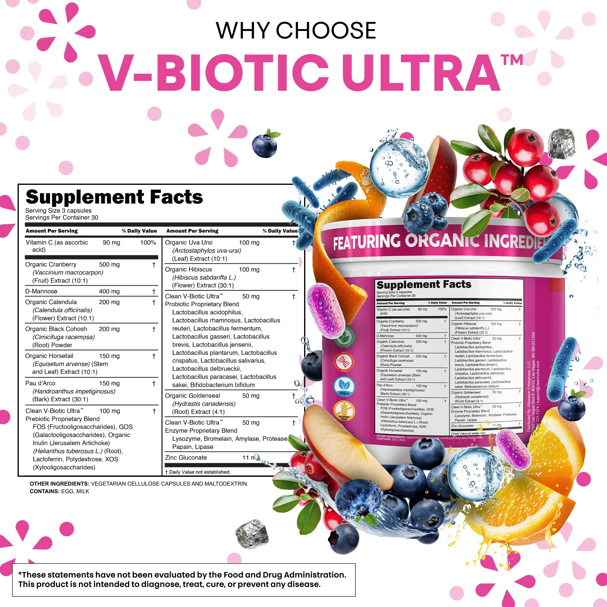 Clean Nutra Vaginal Probiotics for Women + Prebiotics Digestive Enzymes Bromelain Cranberry D Mannose Horsetail Black Cohosh Artichoke Hibiscus Flowers Probiotic for Digestive Health 90 Vegan Capsules Clean NutraceuticalsAu supplements