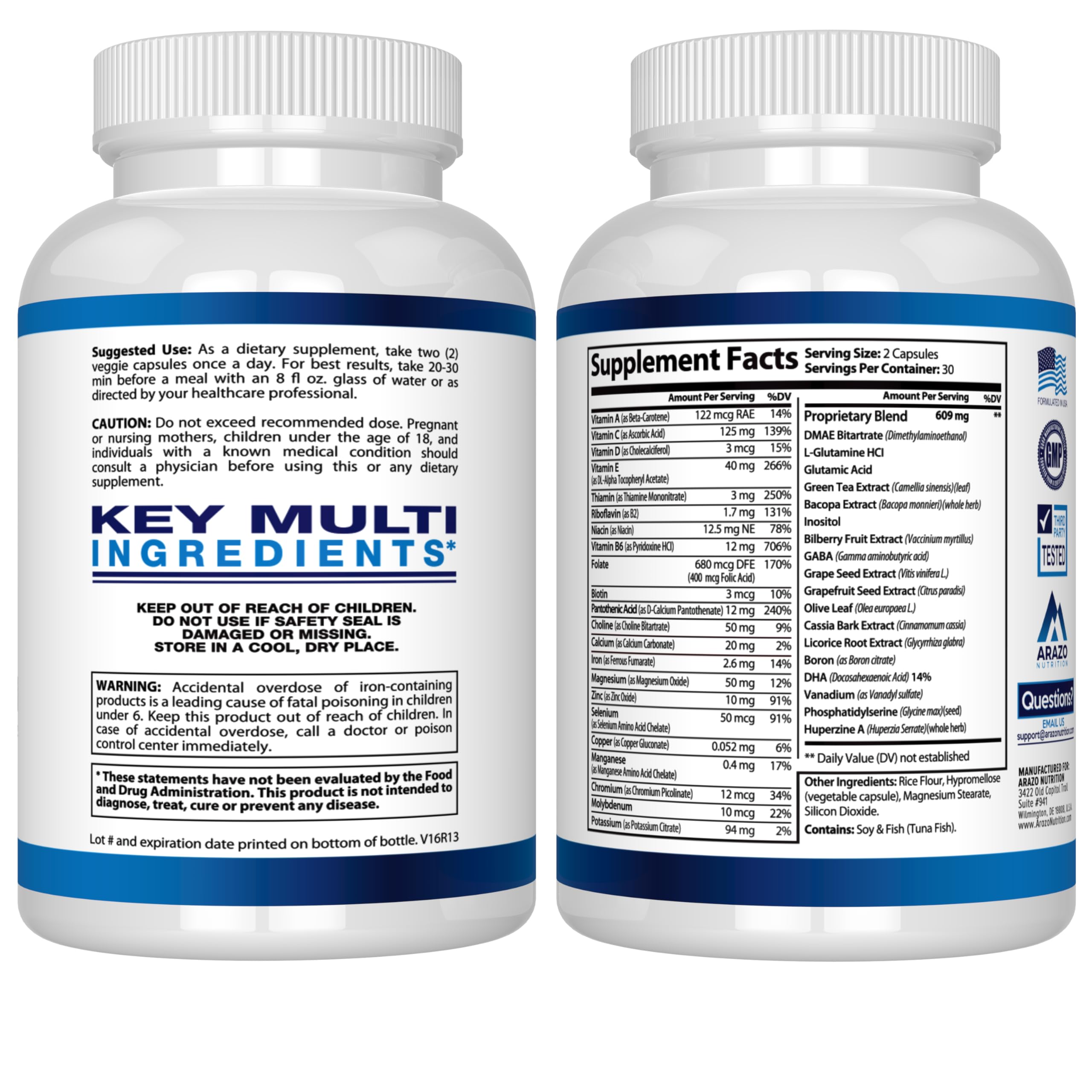 Arazo Nutrition Premium Brain Function Supplement – Memory, Focus, Clarity – Nootropic Booster with DMAE, Bacopa Monnieri, L-Glutamine, Multi Vitamins, Multi Minerals Arazo NutritionAu supplements