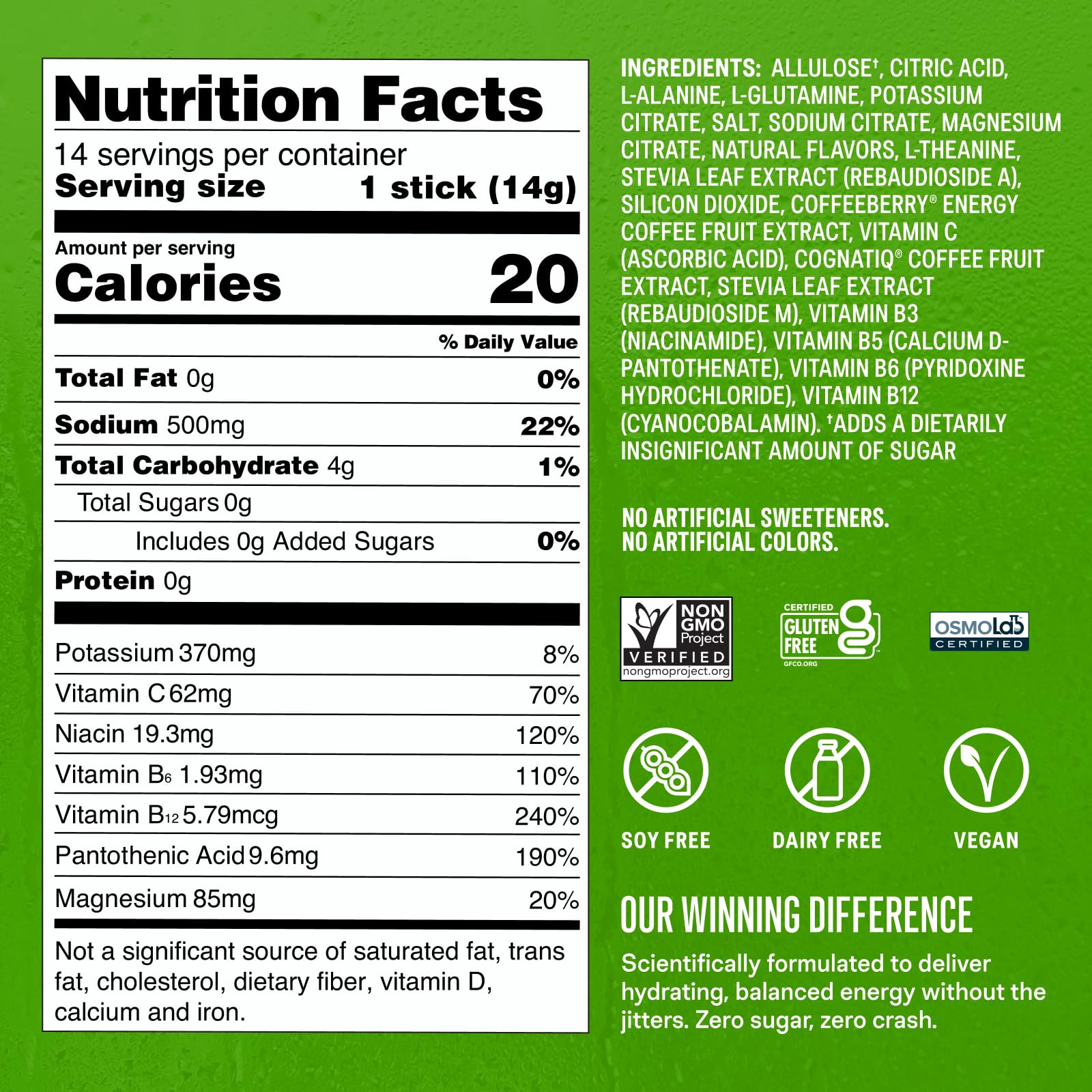 Liquid I.V.® Hydration Multiplier Sugar-Free + Energy - Blackberry Lemonade | Electrolyte Powder Drink Mix | 1 Pack (14 Servings)