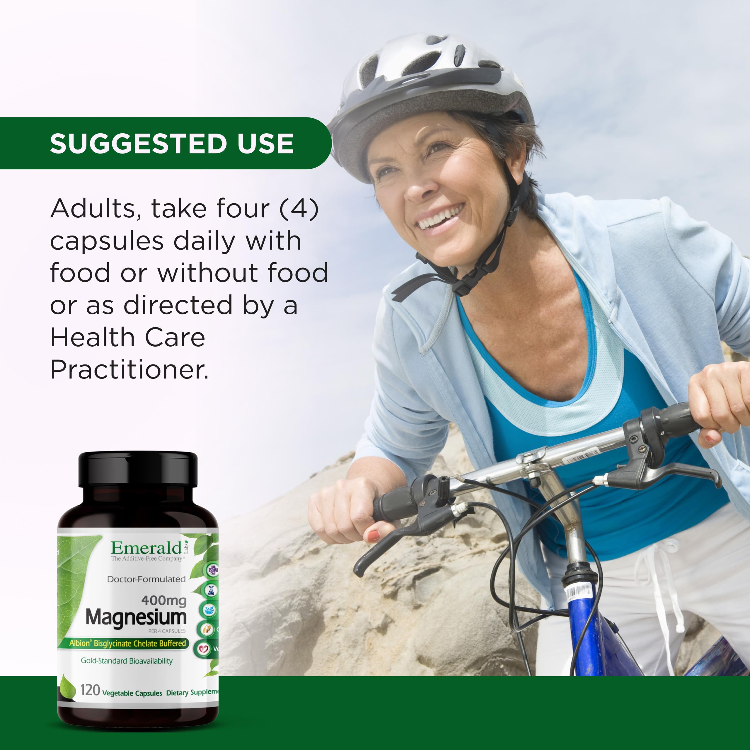 Emerald Labs Magnesium 400mg - Bone & Sleep Support with Albion Magnesium* - Vegan Friendly - 120 Vegetable Capsules (30-Day Supply) EMERALD LABSAu supplements