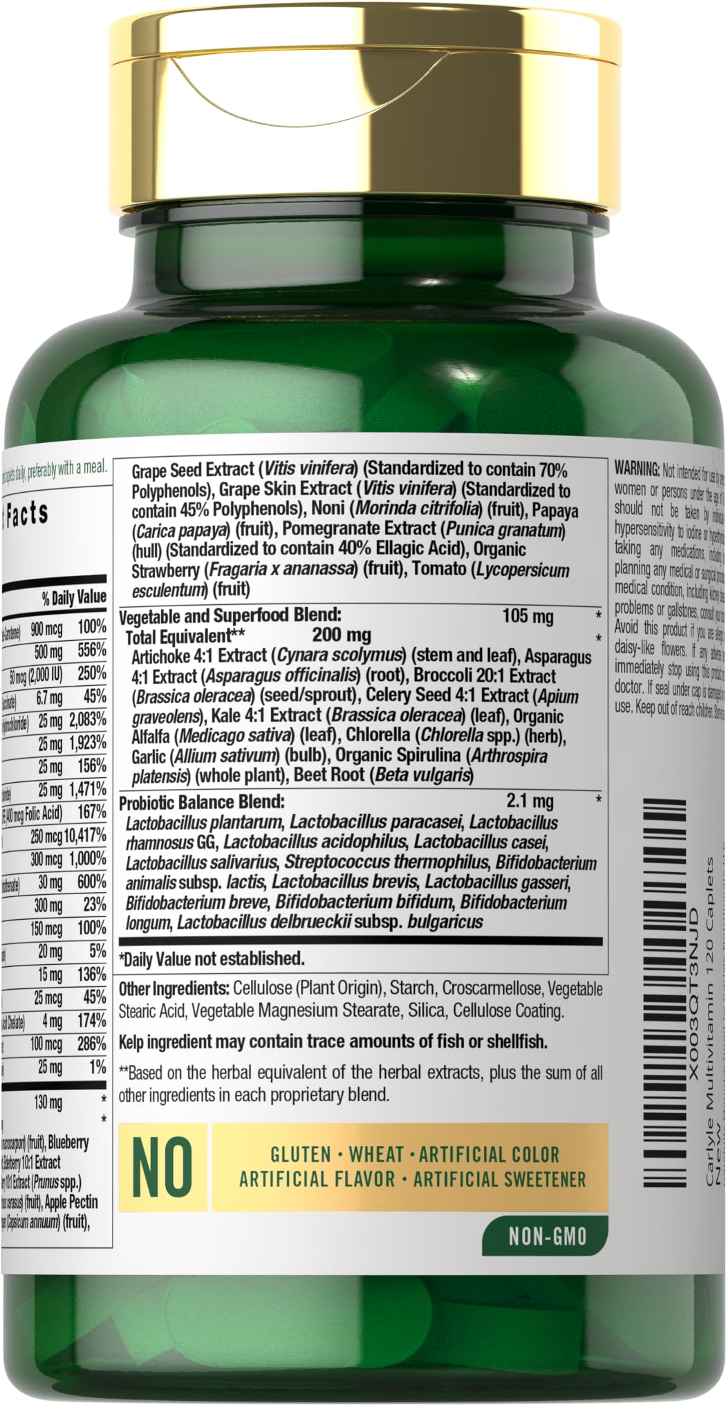 Carlyle Fruits and Veggies Supplement | 120 Count | Superfood Multivitamin with Probiotics | Made with 20 Fruits and Vegetables | Non-GMO & Gluten Free CarlyleAu supplements
