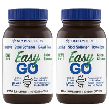 Simply Herbs Easy Go Bowel Mover - Adult Cleansing Supplement for Colon Health Support - Bowel Movement Aid - Stool Softener - Daily-Use Laxative - Plant-Based Ingredients - Vegan - 100 Count (2 Pack) Dr. Schulze'sAu supplements