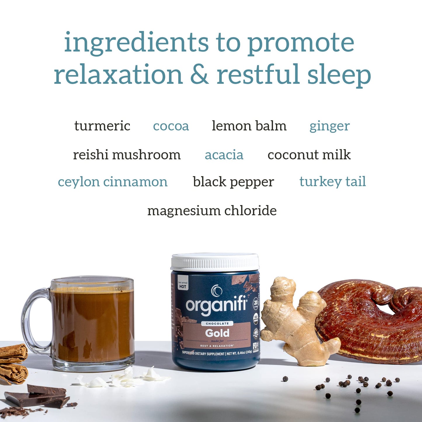 Organifi - Gold Chocolate - Superfood Supplement Powder - 20 Day Supply - Supports Rest OrganifiUS supplements