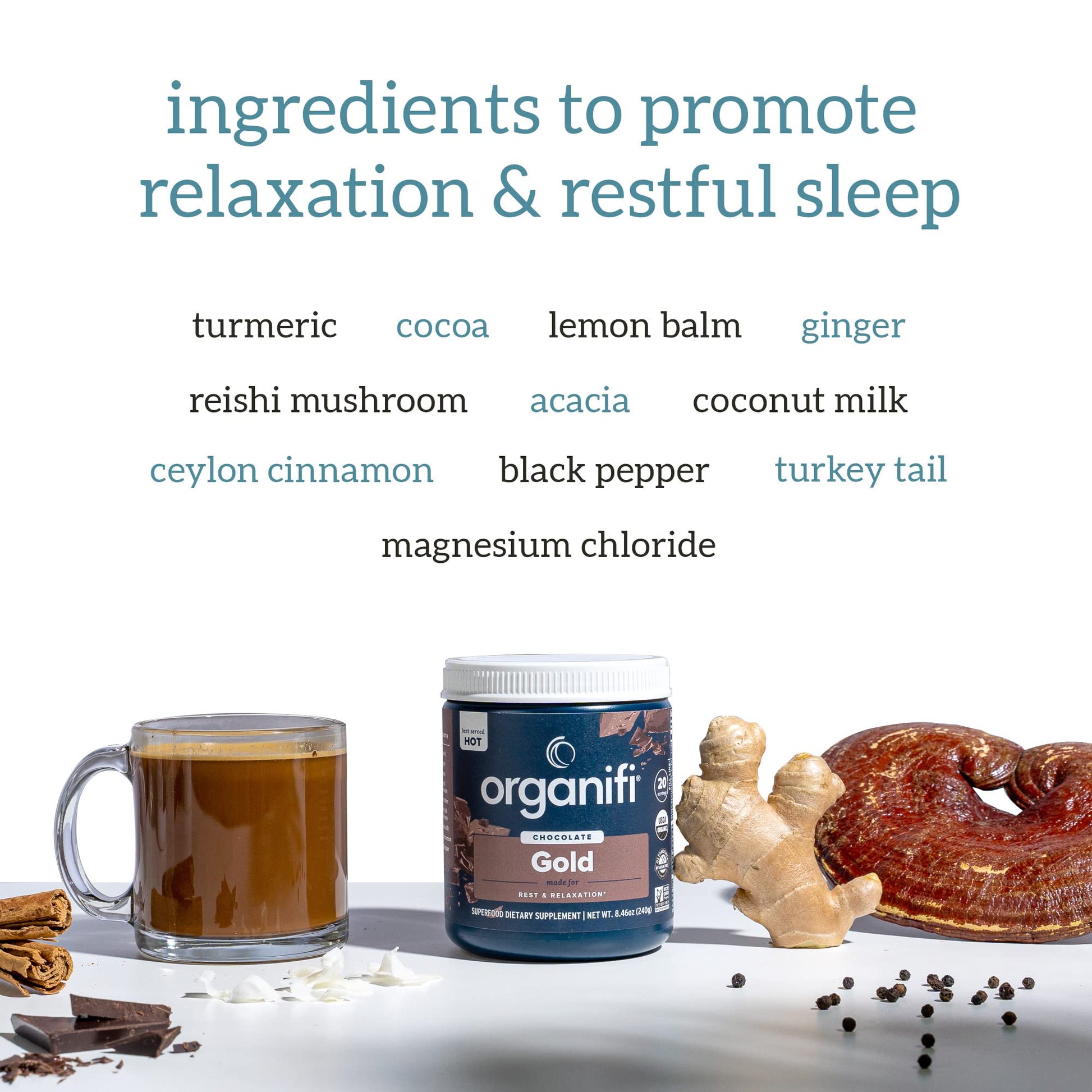 Organifi - Gold Chocolate - Superfood Supplement Powder - 20 Day Supply - Supports Rest OrganifiUS supplements