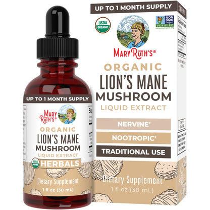 MaryRuth Organics Lions Mane Mushroom Supplement, Up to 1 Month Supply, Nootropic USDA Organic Lions Mane Extract Nervine Herbal Liquid Drops, Brain Health Non-GMO MARYRUTH'SUS supplements