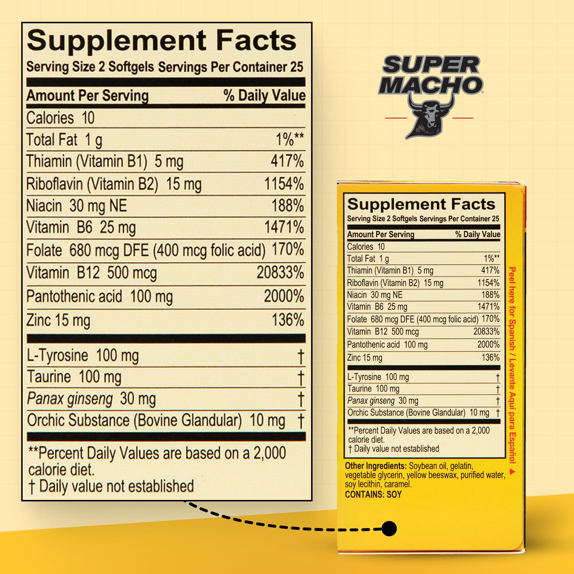 Super Macho, High Potency B Vitamins and Amino Acids, Fuel for Today's Active Men, No Caffeine, No Sugar, Dietary Supplement, Made in USA,50 Softgels Super MachoAu supplements