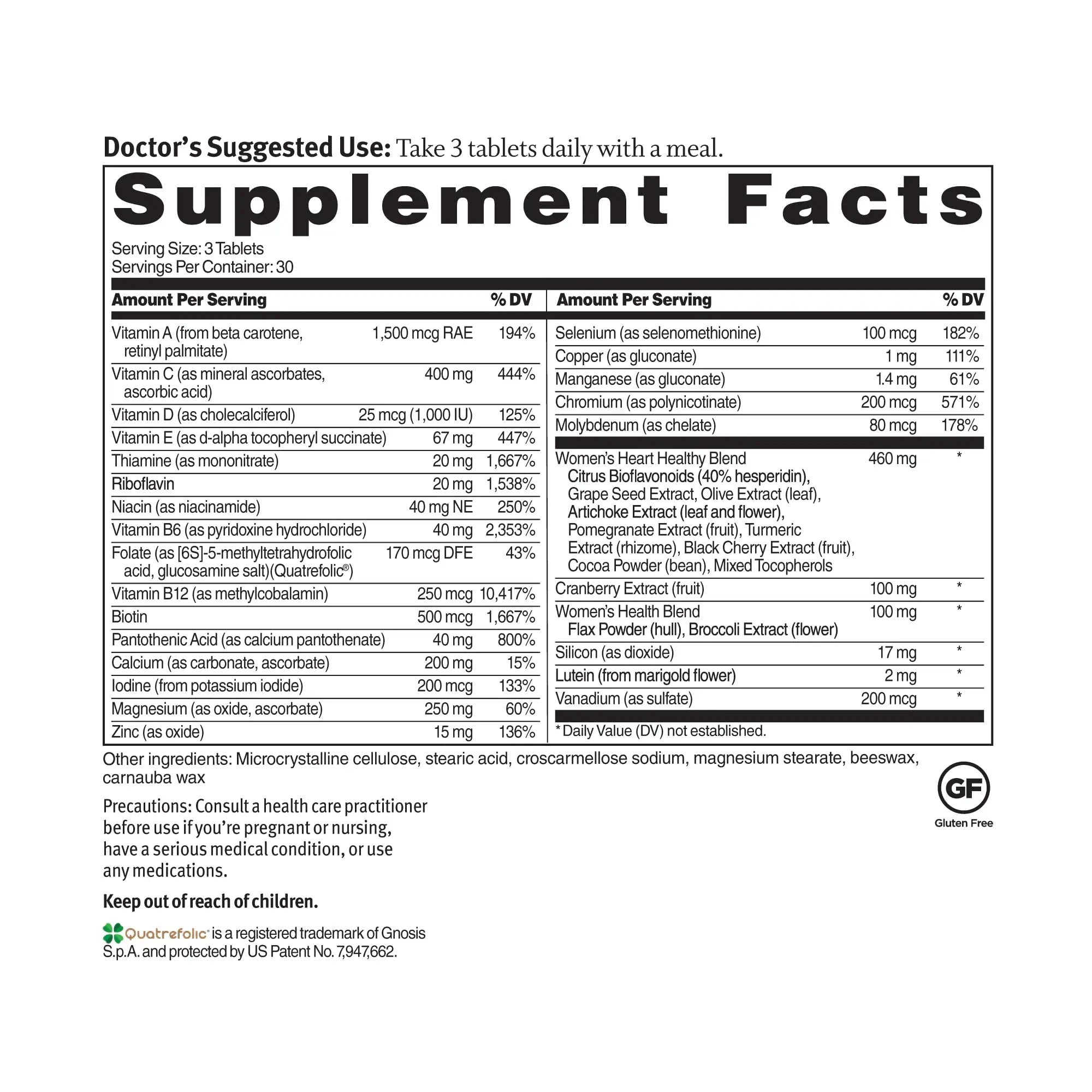 Dr. Sinatra Heart Healthy Multivitamin for Women with Vitamin D 1000 IU, A, B12, C, E, Biotin, Folate, and Zinc, 90 Tablets (30-Day Supply) Dr. SinatraAu supplements