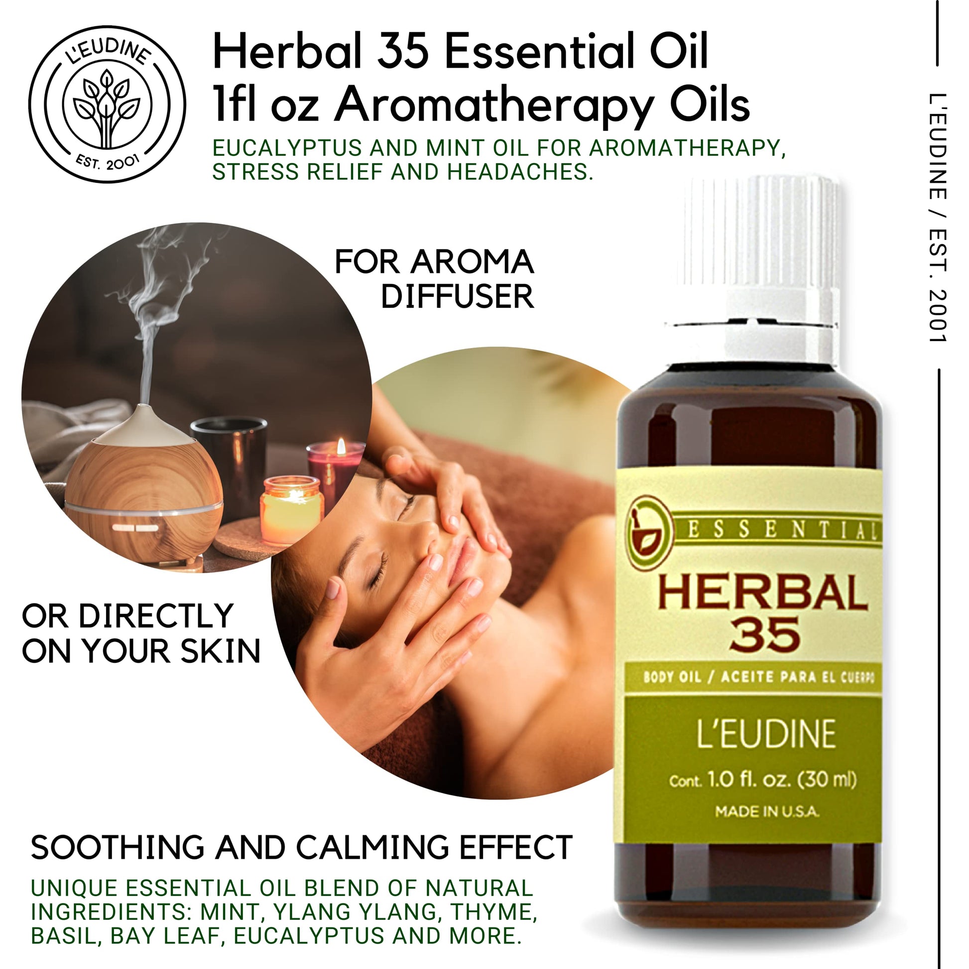 L'eudine Herbal 35 Essential Oil, Soothing and Calming Eucalyptus Essential Oil, Powerful Blend L'eudineAu supplements
