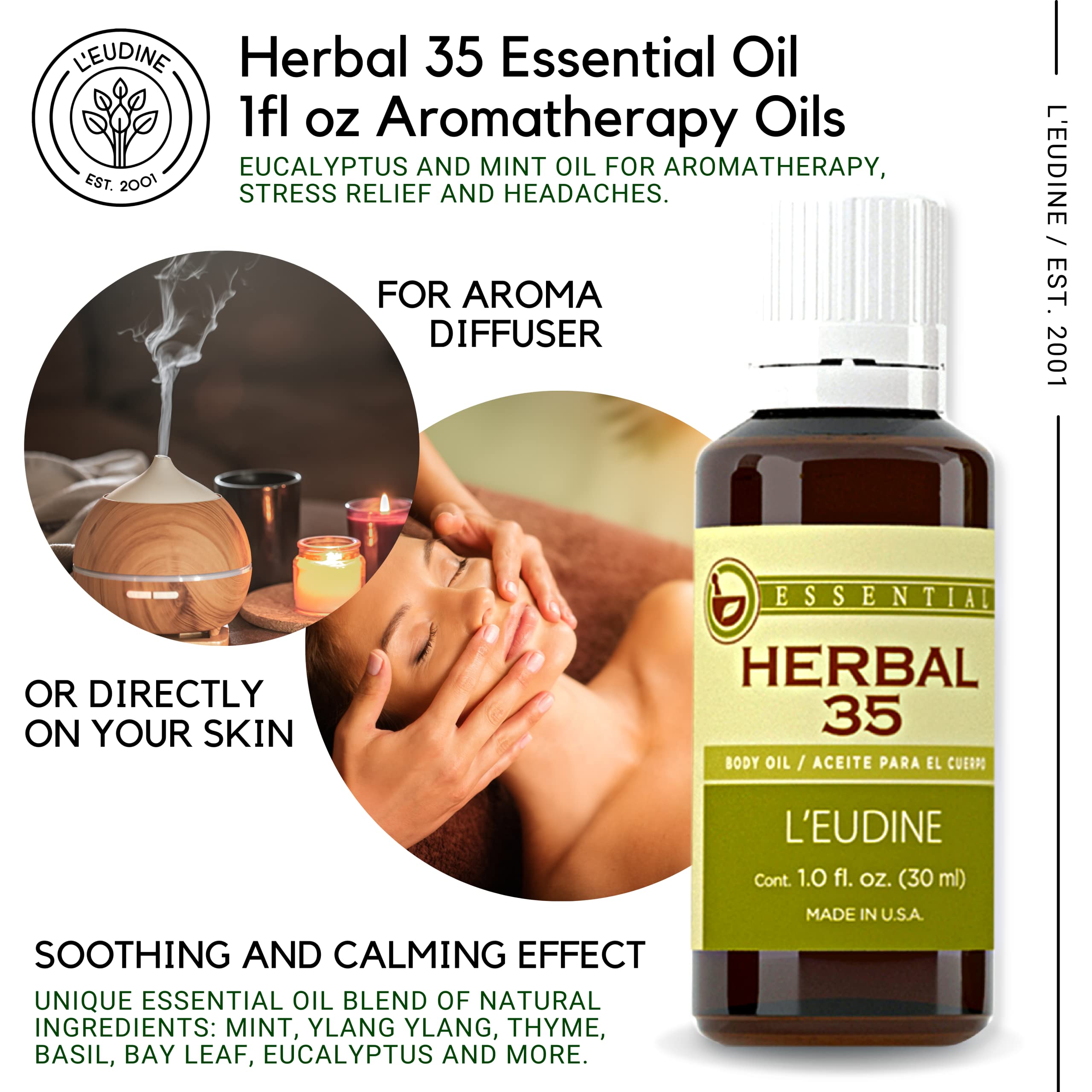 L'eudine Herbal 35 Essential Oil, Soothing and Calming Eucalyptus Essential Oil, Powerful Blend L'eudineAu supplements