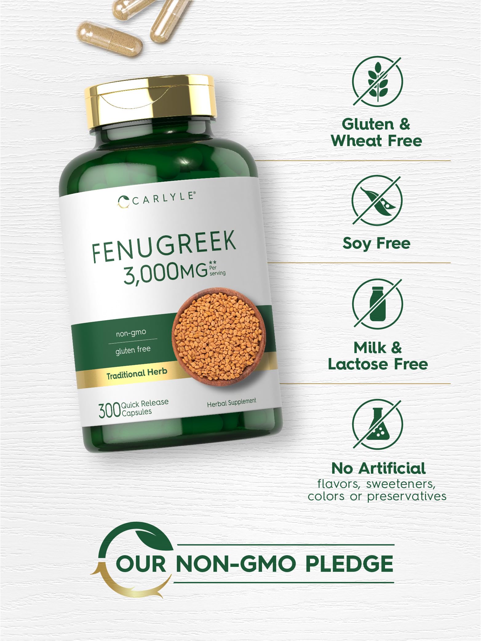 Carlyle Fenugreek Capsules 3000 mg | 300 Count | Non-GMO & Gluten Free Extract CarlyleAu supplements