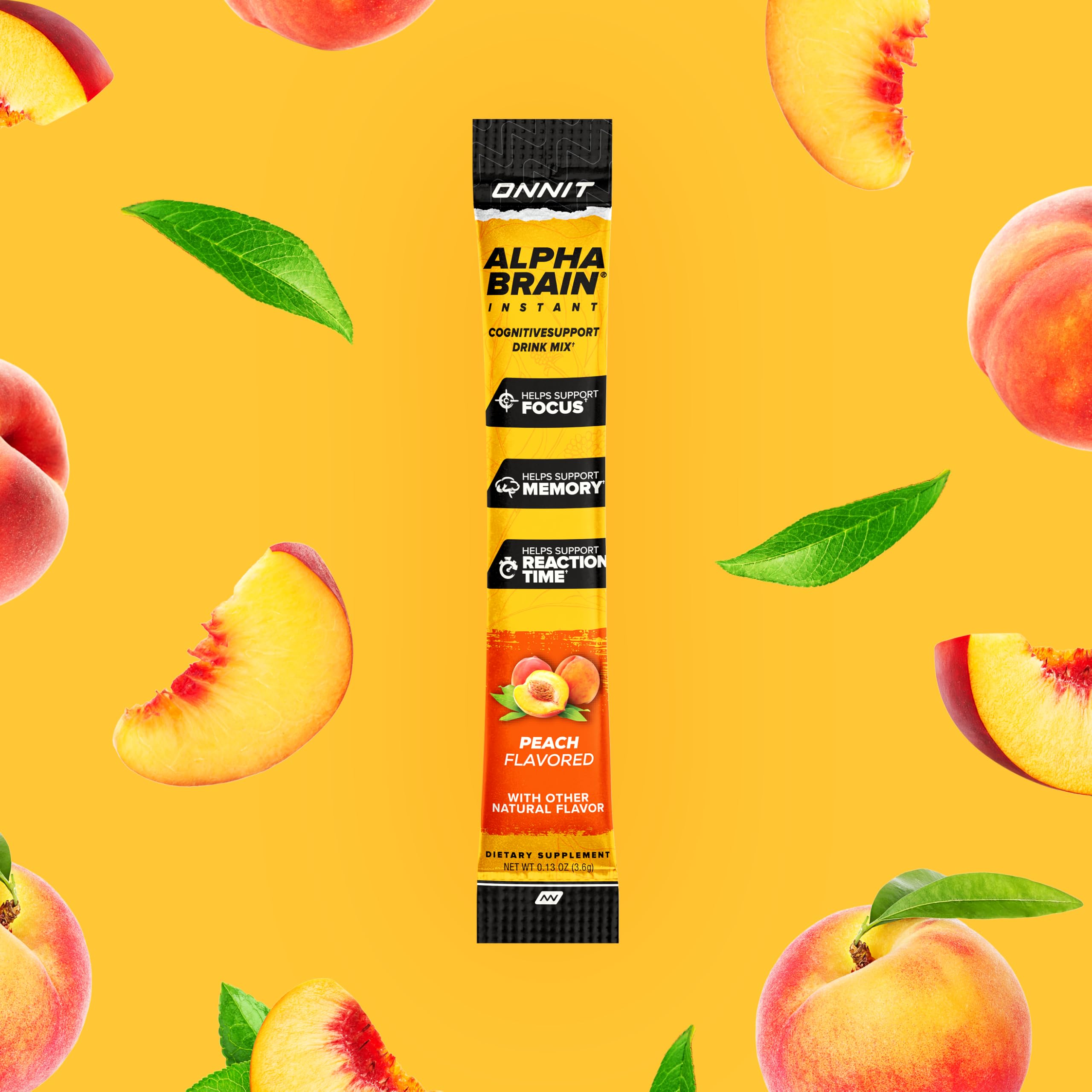 ONNIT Alpha Brain Instant Cognitive Support Drink Mix, Nootropic Supplement for Focus, Memory and Clarity, Peach Flavor, 0.13 oz Packets, 30 Count ONNITAu supplements