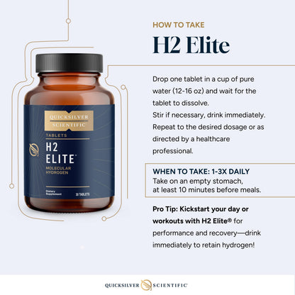 Quicksilver Scientific H2 Elite - Molecular Hydrogen for Energy + Metabolism Support, Water Tablets Perfect for Open Containers - Magnesium Malate Drink Additive (30 Molecular Hydrogen Tablets) Quicksilver ScientificUS supplements
