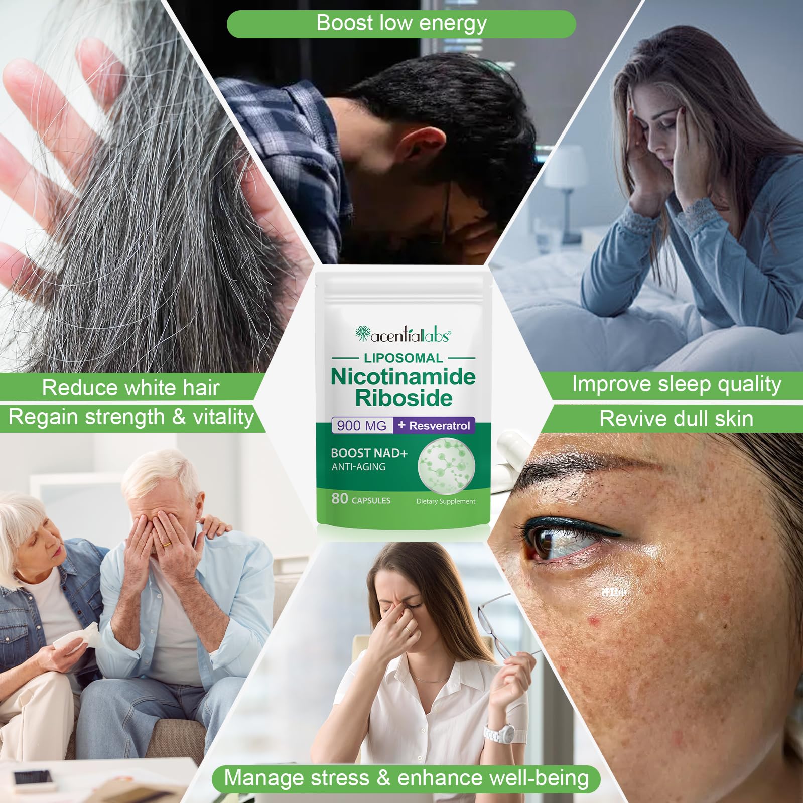 XINSZLIN NAD Supplement, NAD+ Nicotinamide Riboside Resveratrol 900mg, Dietary Supplement for Healthy Cellular Function, NAD+ Fuels Cellular Defense and Cctivates Anti-Aging Genes 80 Capsules XINSZLINAu supplements