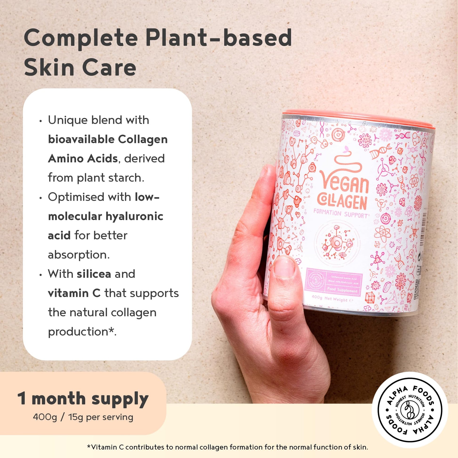 Vegan Collagen Powder with Hyaluronic Acid - Unflavoured 400g Powder Alpha FoodsAu supplements