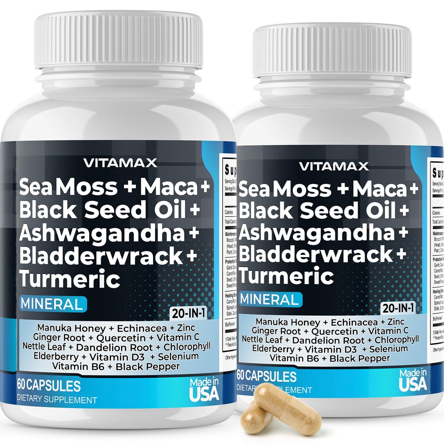 Sea Moss 3000mg Maca 1000mg Black Seed Oil 2000mg Ashwagandha 1000mg Bladderw VitamaxUS supplements