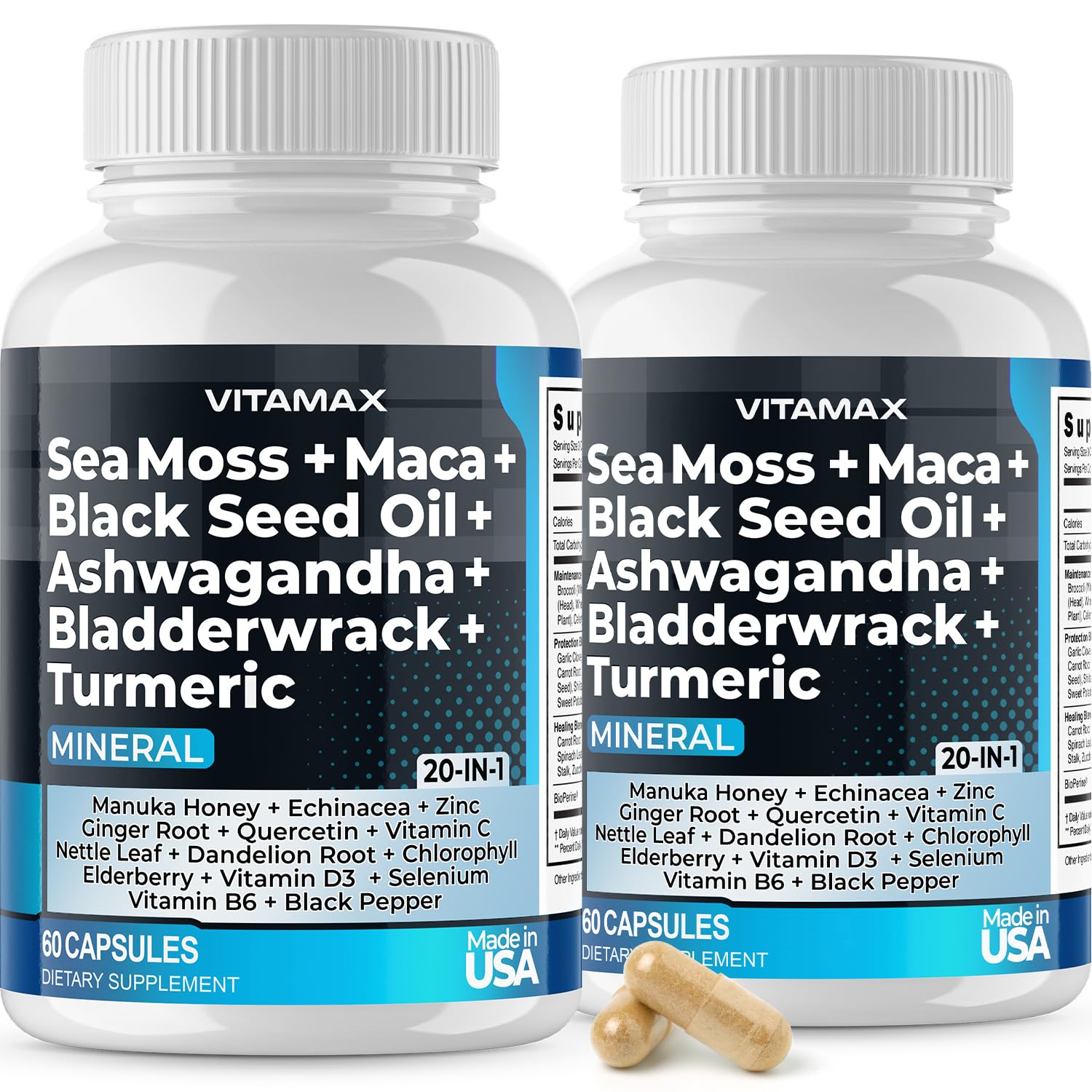 Sea Moss 3000mg Maca 1000mg Black Seed Oil 2000mg Ashwagandha 1000mg Bladderw VitamaxUS supplements