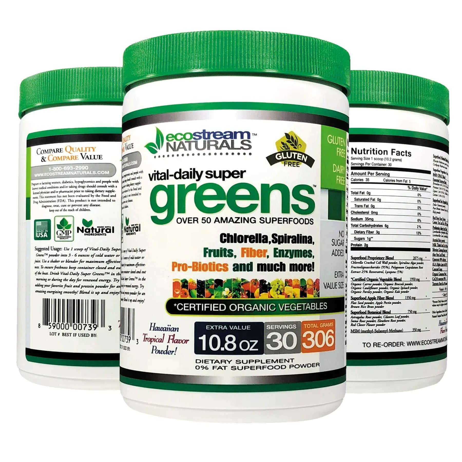 ecostream Naturals Vital First Daily Greens Superfood Powder 50 Whole Super Foods with Spirulina, Chlorella, Flax Seed, Fiber and Enzymes with Organic Greens - 30 Servings ecostream NaturalsAu supplements