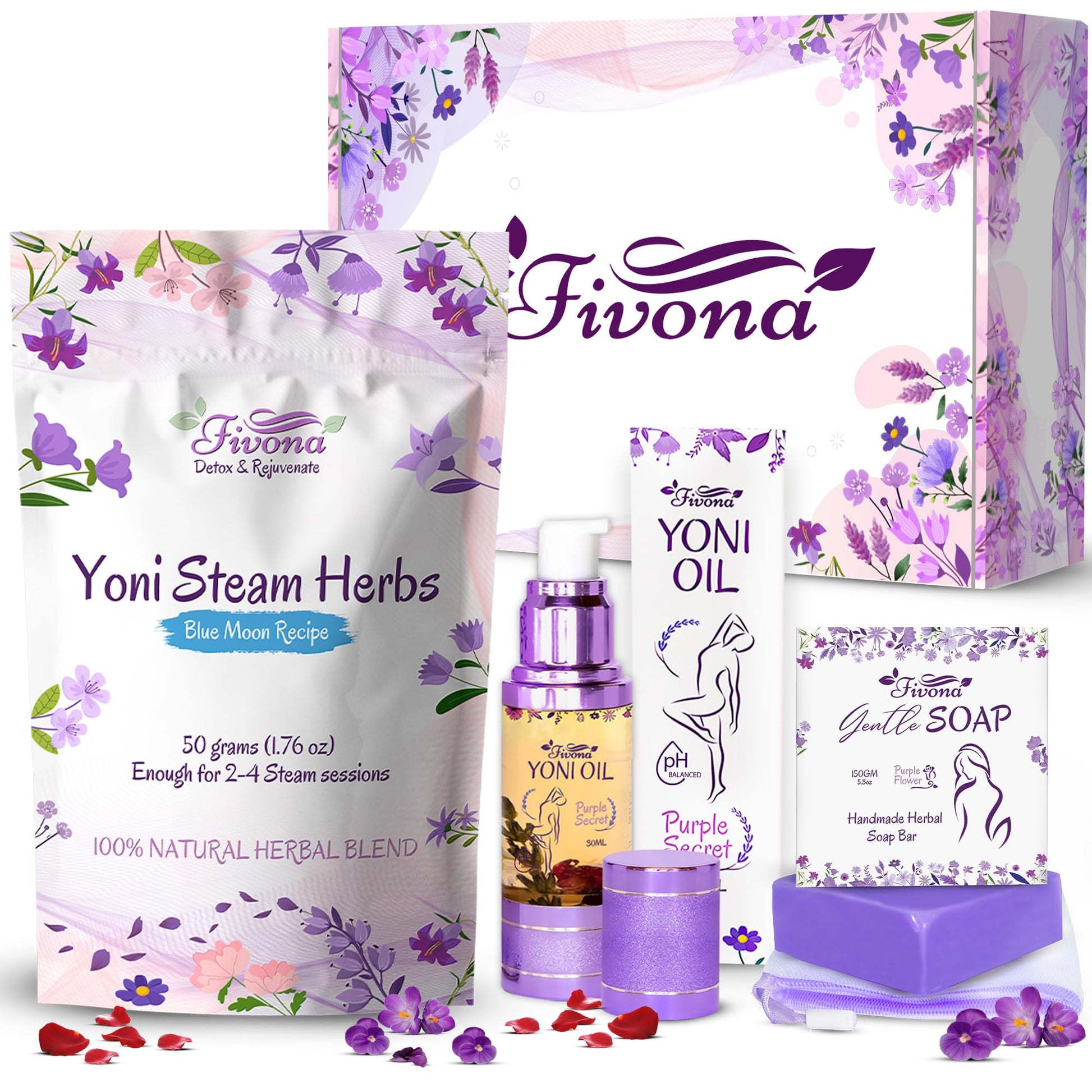 FIVONA Yoni Care Kit 3 in 1 - pH Balanced Natural Vaginal Oil 30 ml, Organic Herbal Soap 5.3 oz FIVONAAu supplements