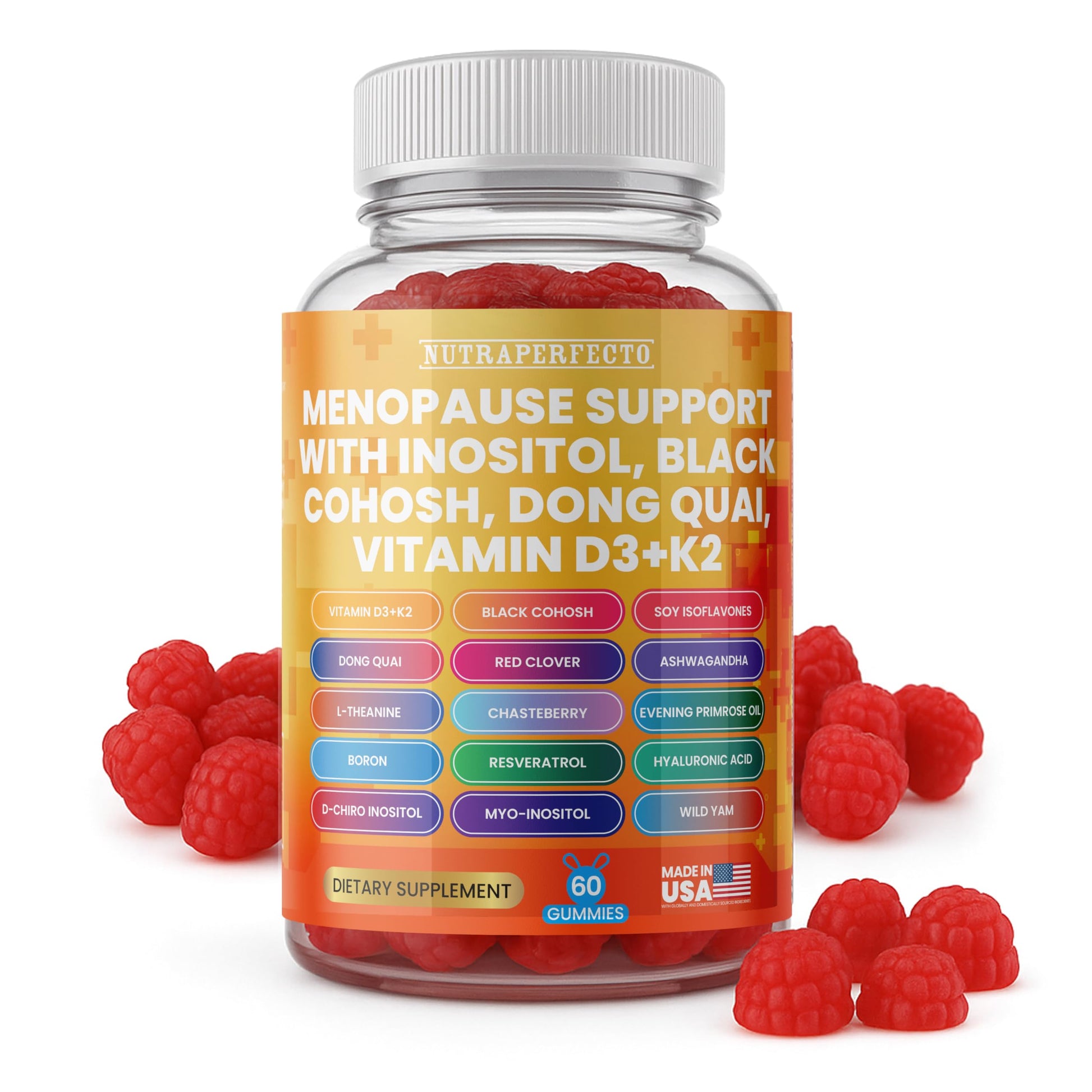 Sugar Free Menopause Support Gummies for Women D-Chiro Myo Inositol Black Cohosh Dong Quai Vitamin D3 K2 - Hormone Balance, PMS, Hot Flash & Night Sweat Relief Perimenopause Water Retention Debloating NutraPerfectoAu supplements