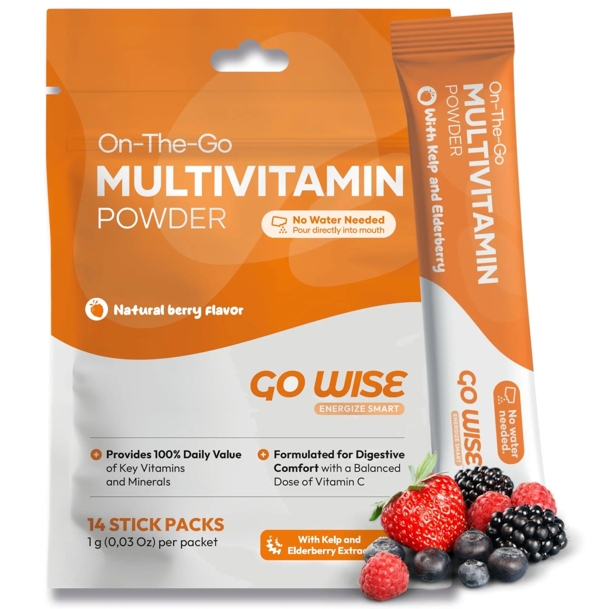 Go Wise On The Go Multivitamin Powder, 14 Vegan Daily Vitamin Packets for Men & Women, Natural Berry Flavor Go WiseAu supplements