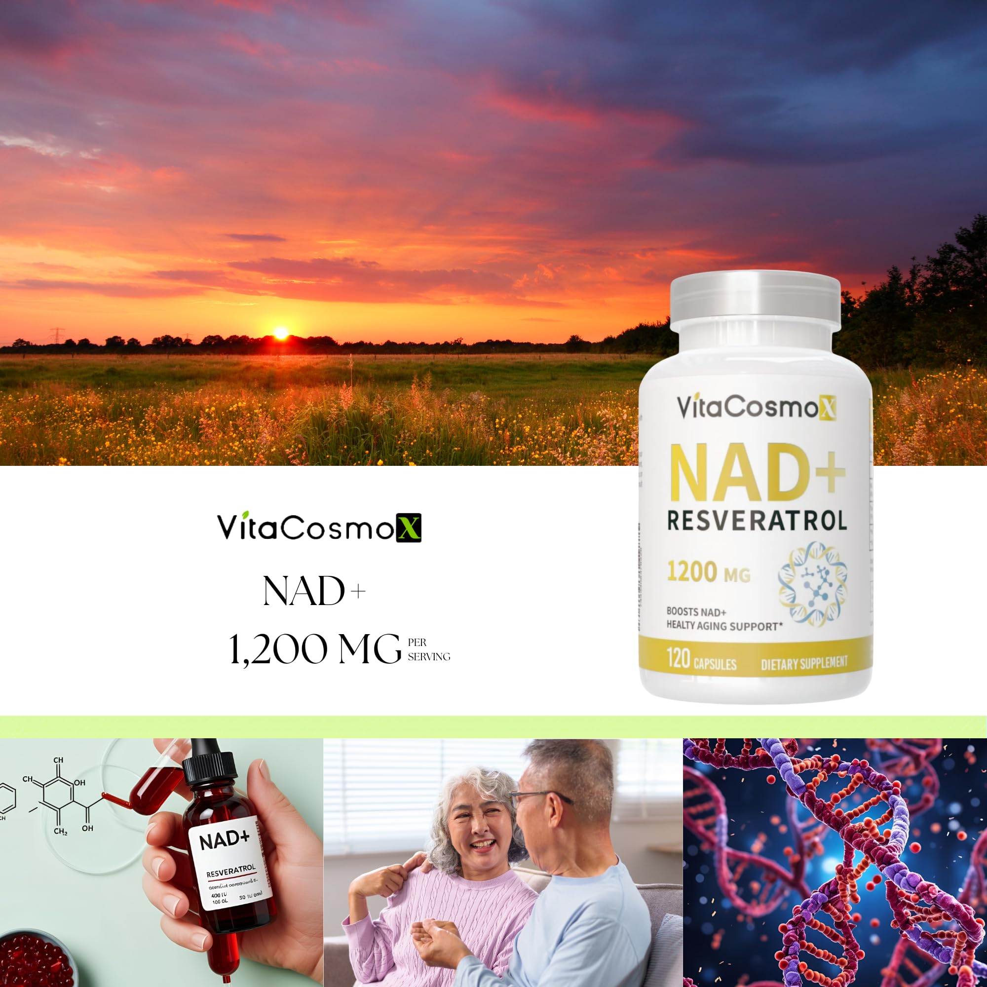 VitaCosmoX NAD+ Supplement 1,200mg per Serving,120 Capsules (Nicotinamide Adenine Dinucleotide) - 60 Servings, Gluten-Free, Vegan VitaCosmoXAu supplements