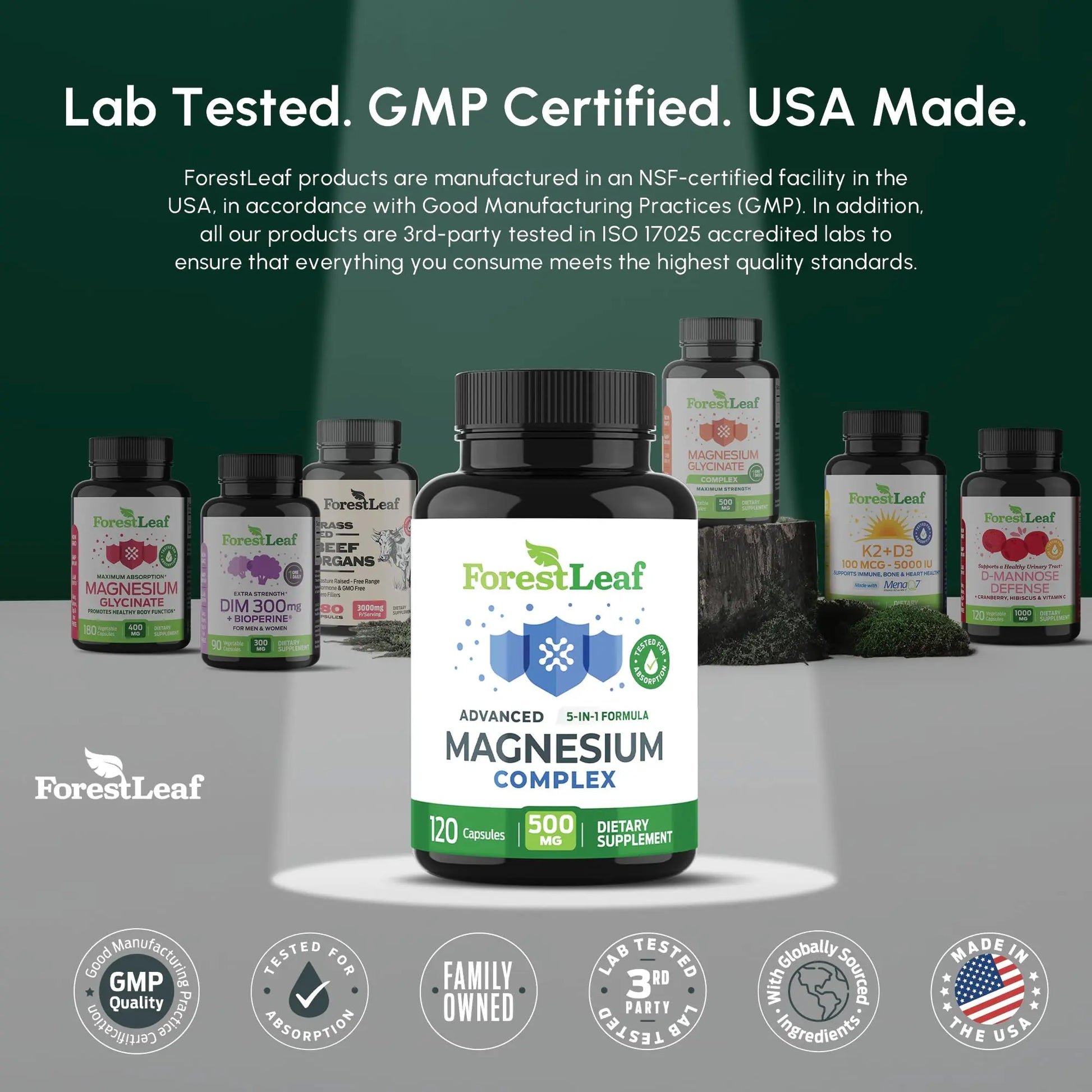 ForestLeaf Magnesium Complex for Women and Men - 500mg Magnesium Supplement for Sleep - 5-in-1 Chelated Magnesium Citrate, Bisglycinate, Malate, Taurate, Oxide (120 Ct) ForestLeafnz supplements