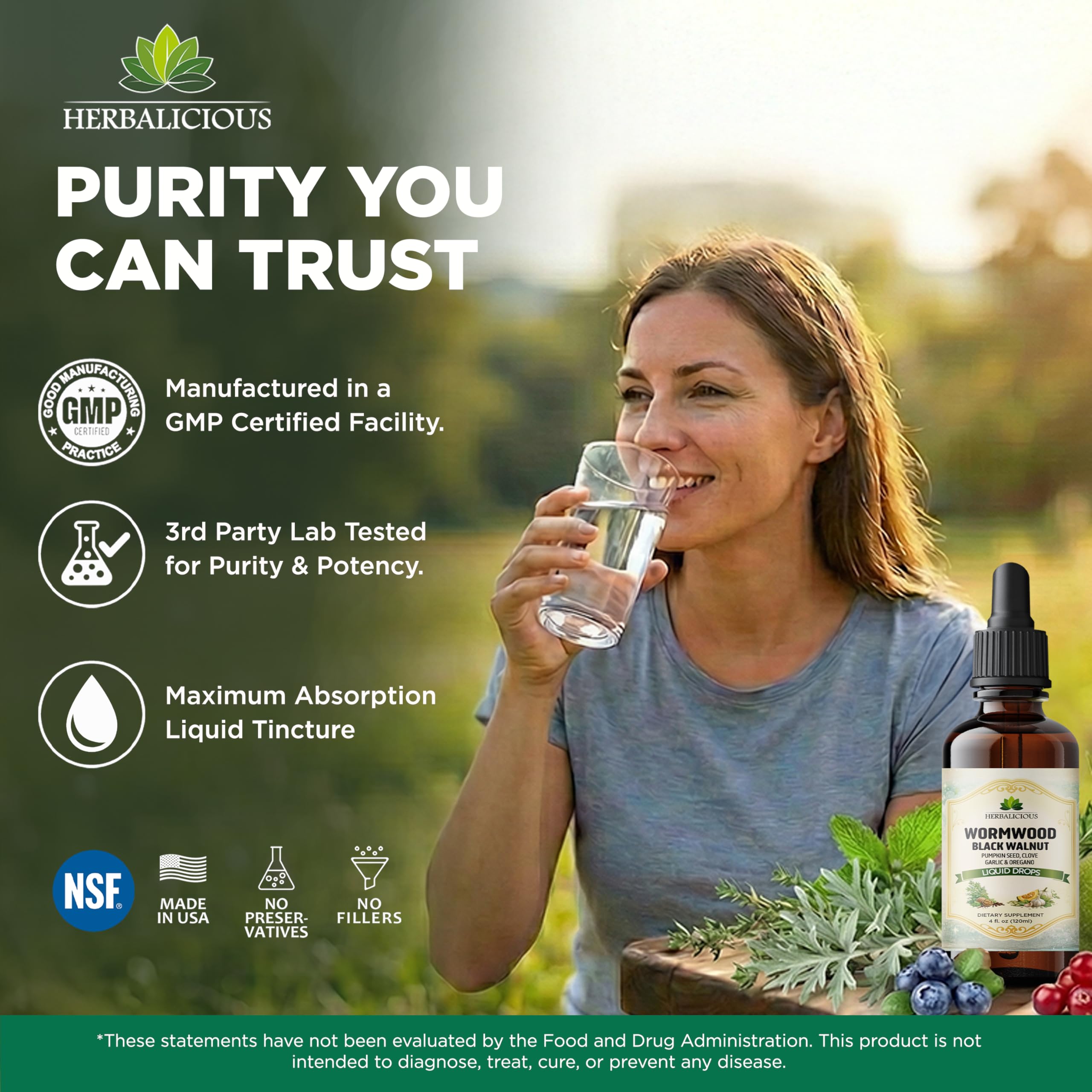 HEBRALICIOUS Wormwood Black Walnut Liquid Drops – Herbal Blend with Pumpkin Seed, Clove, Garlic & Oregano Oil – Alcohol Free Herbal Tincture – Liquid Dietary Supplement, 4 fl oz (120ml) HERBALICIOUSAu supplements