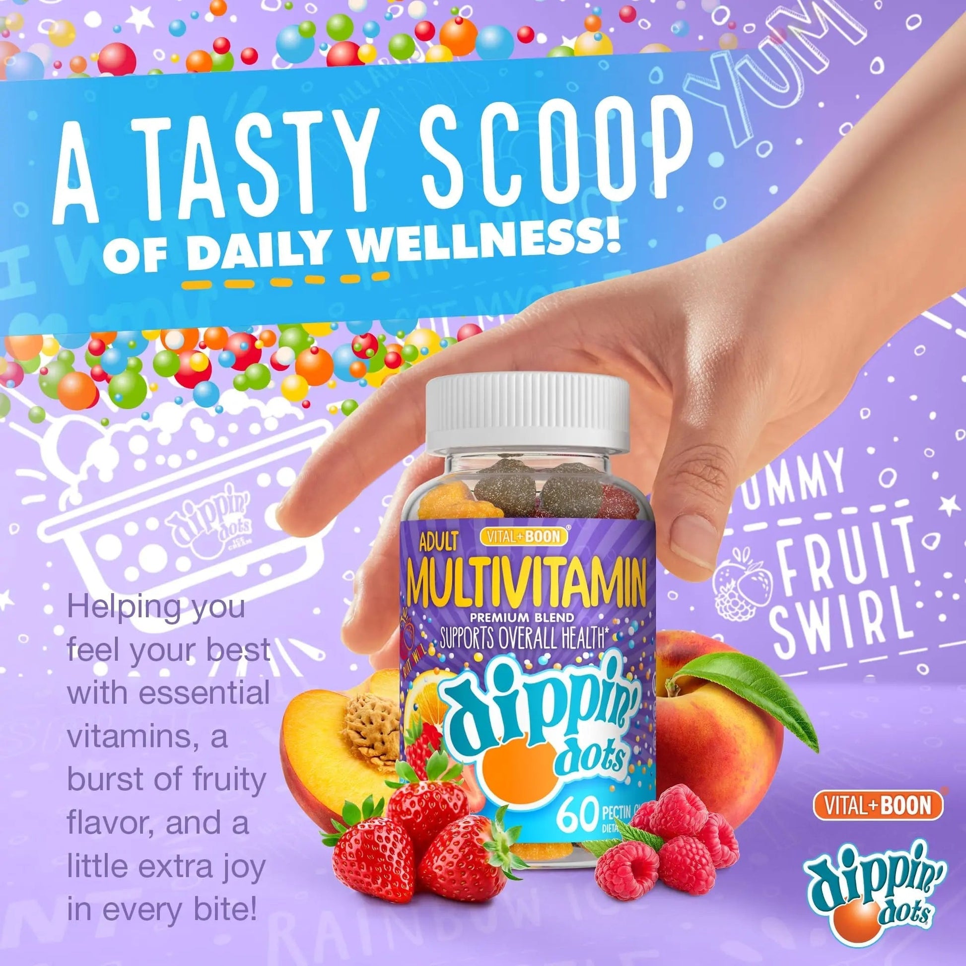 Vital+Boon Dippin' Dots - Multivitamin Gummies for Adults - Gummy Vitamins with Vitamin A, B6, C, D3, E & Folic Acid - Vegetarian Vital+BoonAu supplements