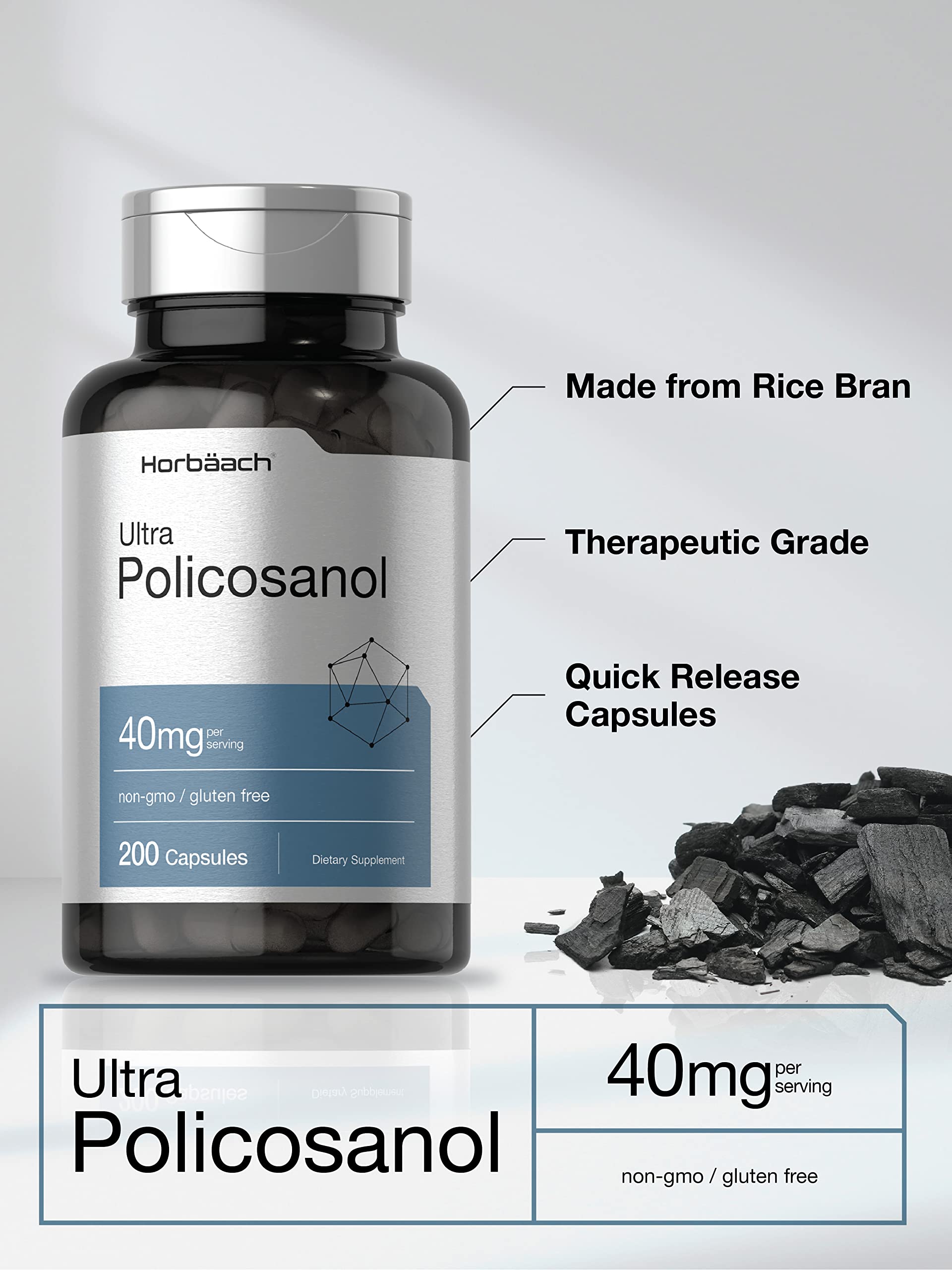 Policosanol 40mg | 200 Capsules | Non-GMO and Gluten Free | by Horbaach HorbäachAu supplements