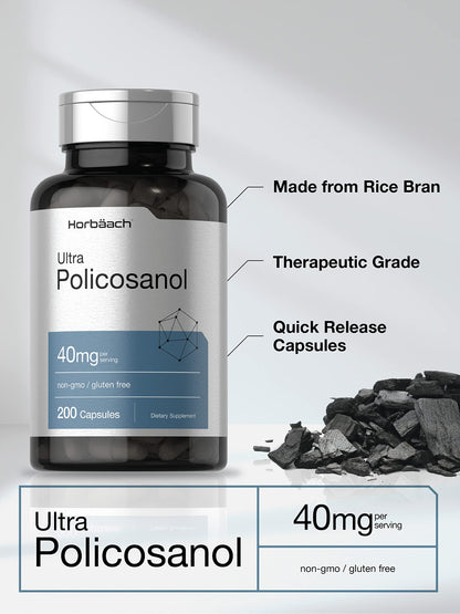 Policosanol 40mg | 200 Capsules | Non-GMO and Gluten Free | by Horbaach HorbäachUS supplements