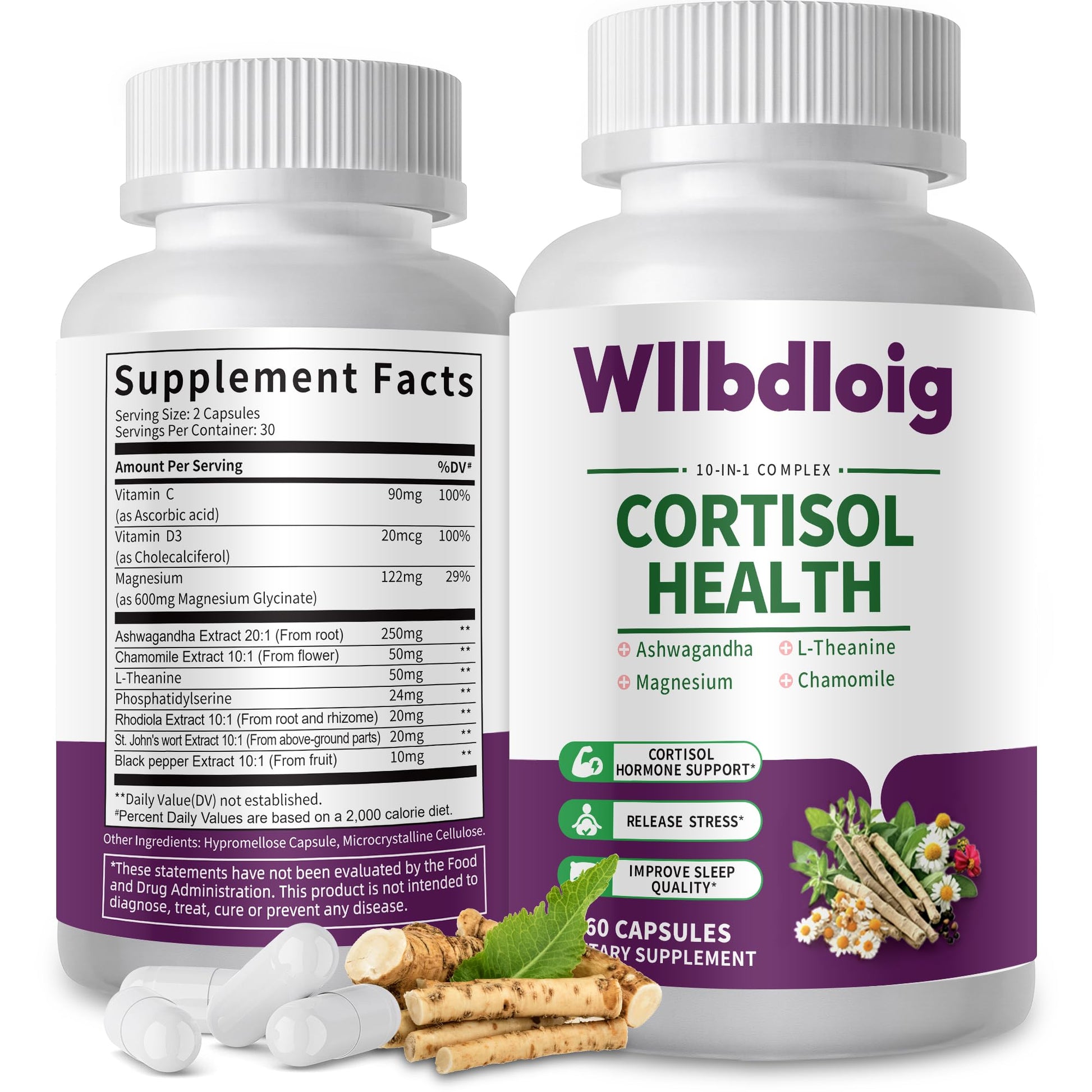 Cortisol Supplements for Women Men, High Cortisol Reducer Health, Detox Cortisol Manager for Stress Relief ,Mood and Sleep with Ashwagandha, L-Theanine, Lower and Control - Non-GMO,Vegan 60 Capsules WllbdloigAu supplements
