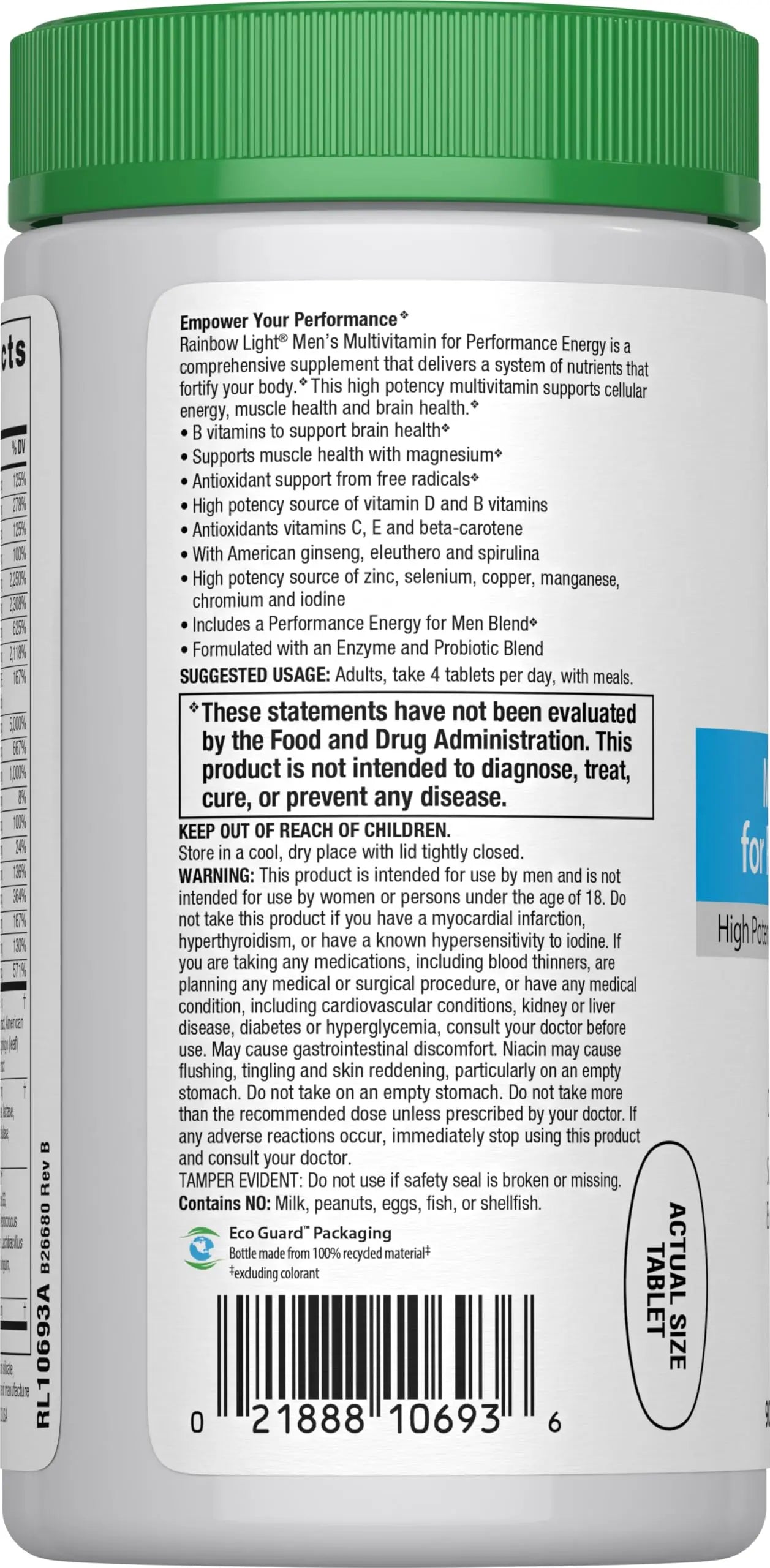Rainbow Light Performance Energy Multivitamin for Men + | 90 Tablets | Real Food Nutrients | with Digestive Enzymes & Probiotics | Nitric Oxide Precursors Rainbow LightAu supplements