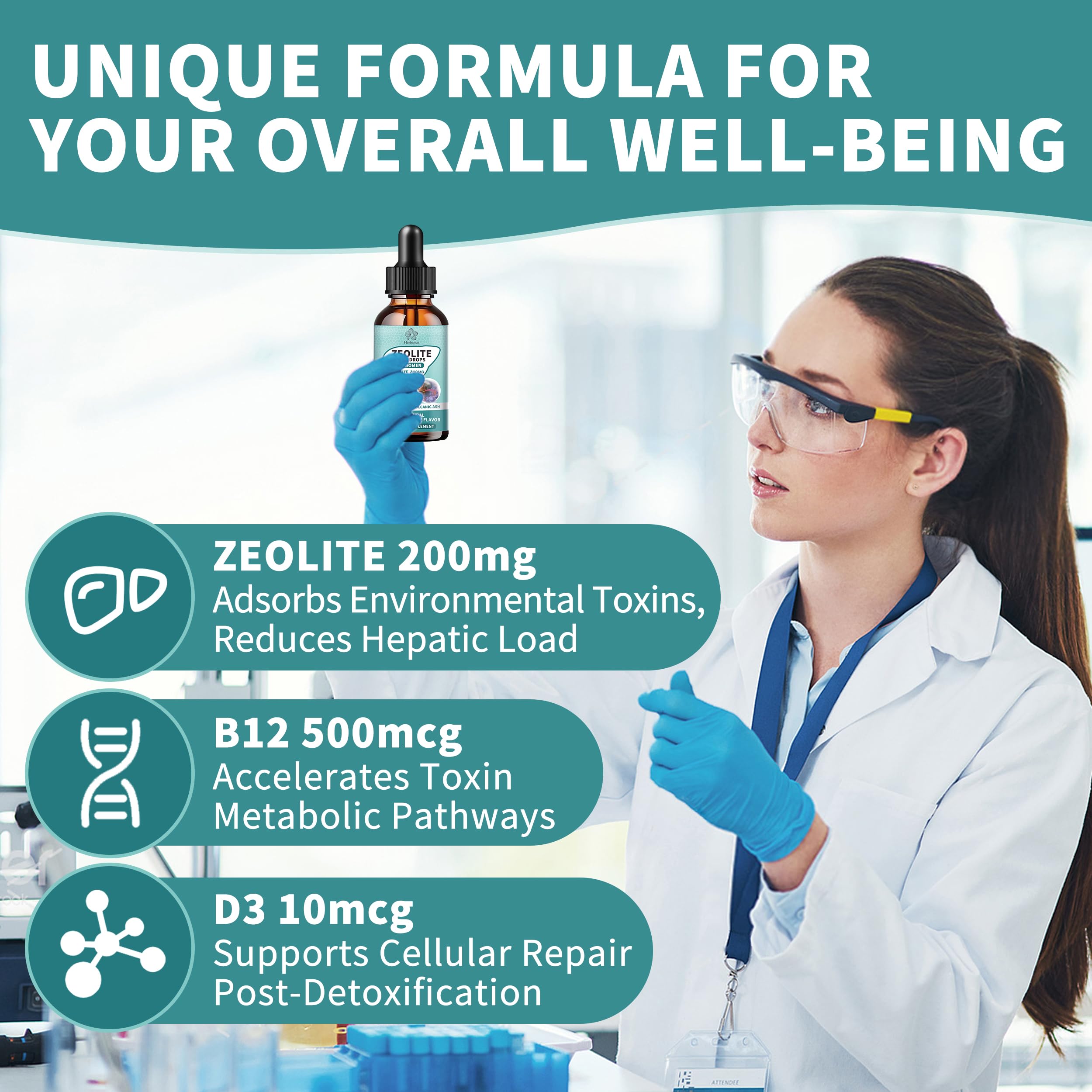 Zeolite Drops for Women,Adults and Kids- Clinoptilolite Zeolite Liquid Drops with Vitamin B12 & D3 - Heavy Metal Support, Immune Health, Natural Metabolism, Energy & Clear Skin - 30 Day Vegan Supply HerbanceAu supplements