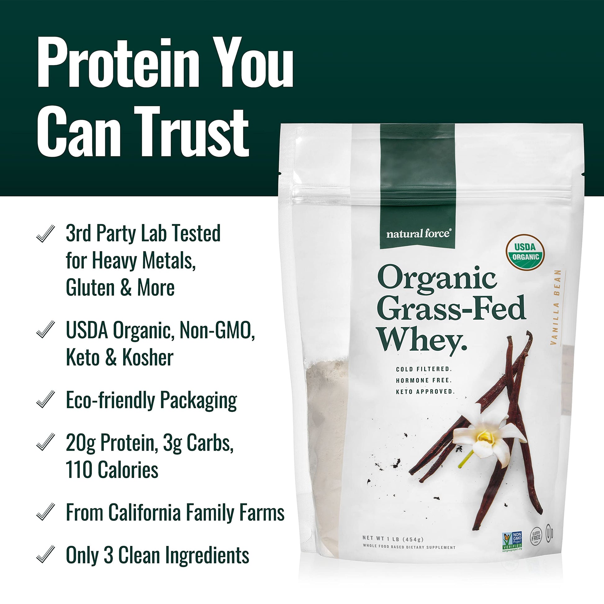 Natural Force Grass Fed Organic Whey Protein Powder – Non GMO Verified, Humane Natural ForceUS supplements