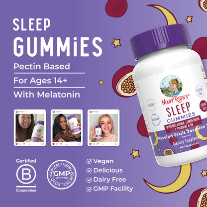 MaryRuth Organics Melatonin 5mg Sleep Gummy with L-Theanine | Lemon Balm | Vitamin B6 | Sugar-Free | Relaxation | Vegan | Non-GMO | Gluten Free | 60 Count MARYRUTH'SUS supplements