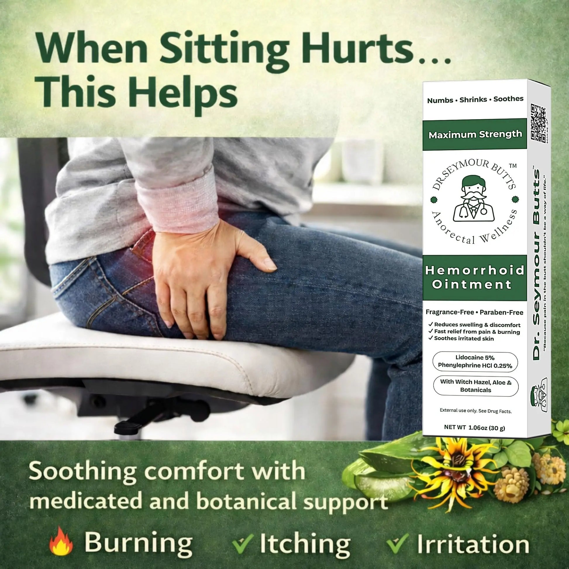 Dr. Seymour Butts Hemorrhoid Ointment – Lidocaine 5% Pain Relief for Burning, Itching & Irritation | External Hemorrhoid Care with Witch Hazel, Aloe & Botanical Support Dr. Seymour ButtsAu supplements