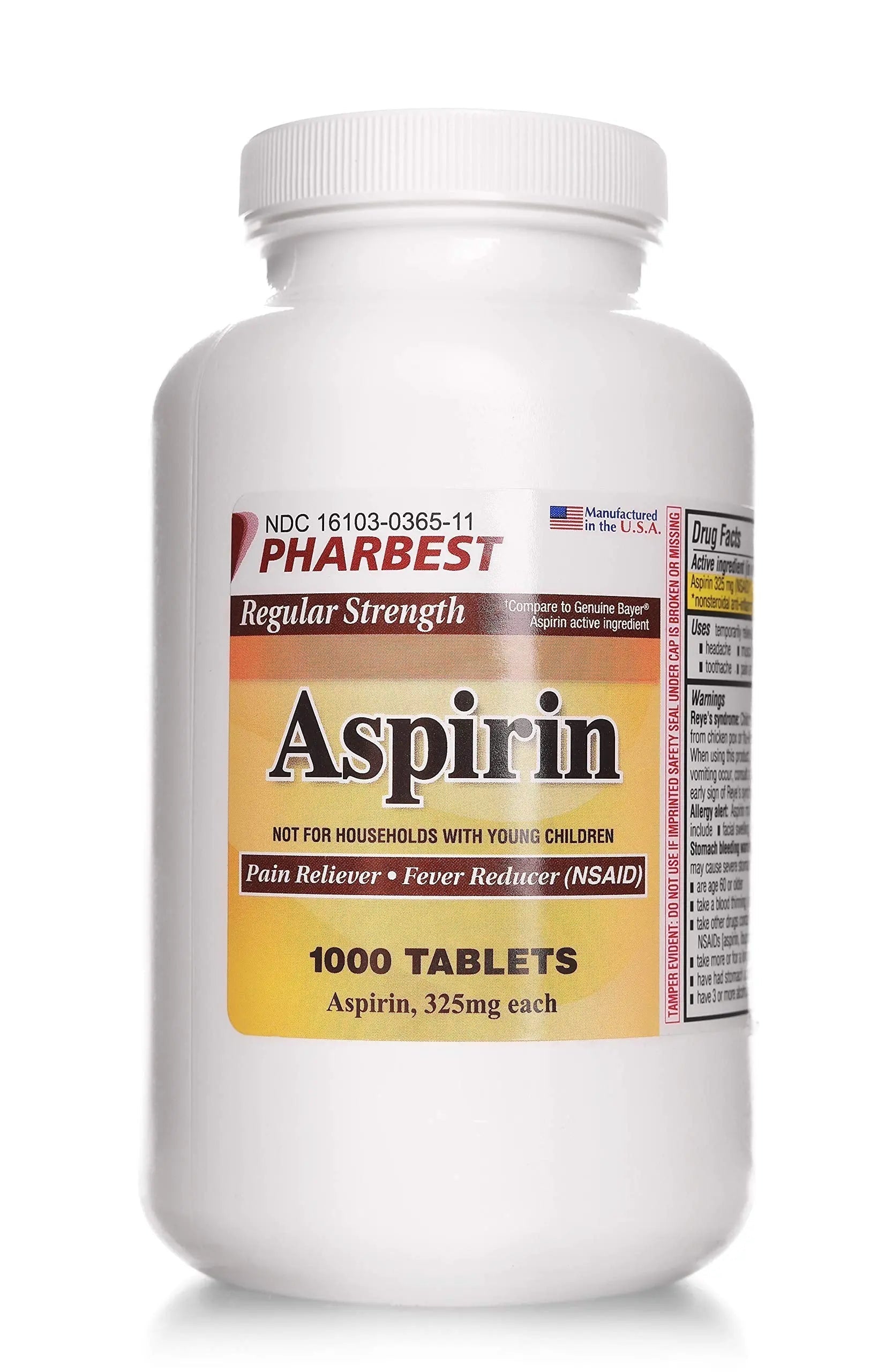 PHARBEST Aspirin 325 mg | Regular Strength | 1000 Count Uncoated Tablets PHARBESTAu supplements