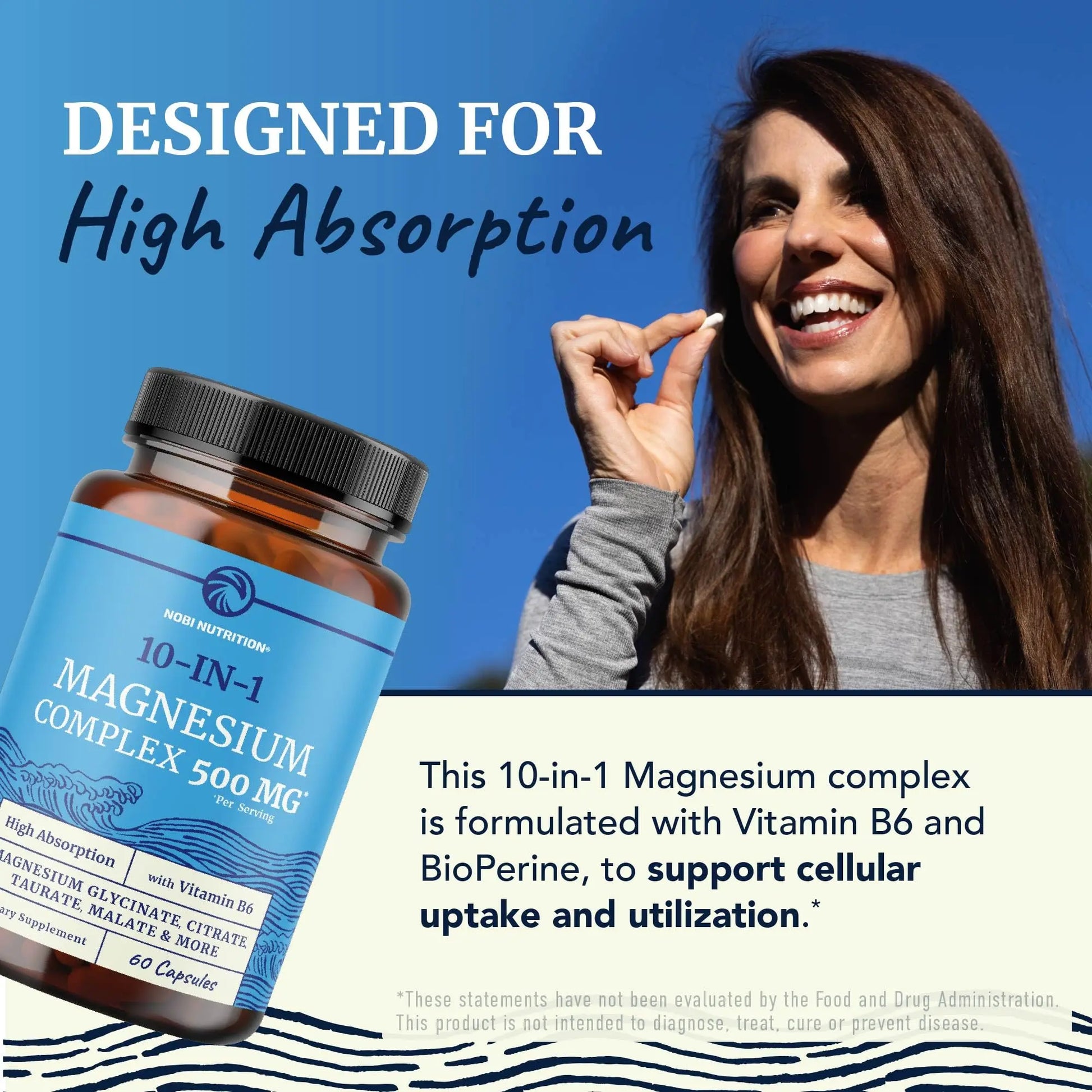 10 in 1 Magnesium Complex Supplement 500MG | Magnesium Citrate, Mag Glycinate, Malate & More | High Absorption Mag Complex with Vitamin B6 | Bone, Muscle & Heart Health Support | Non-GMO | 60 Ct. Nobi Nutritionnz supplements