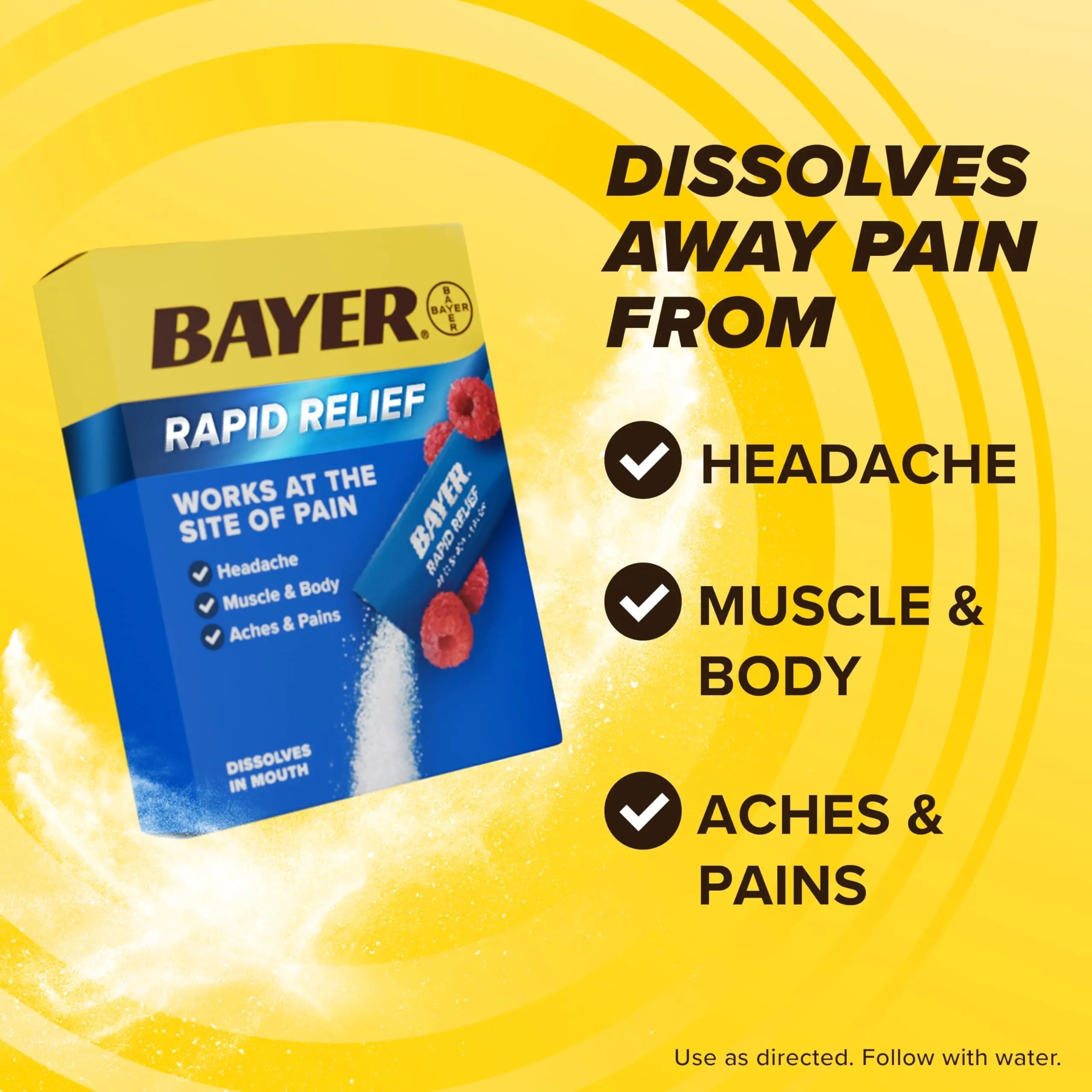 Bayer® Rapid Relief, Dissolvable Raspberry Flavor, Powder Packs with Aspirin & Caffeine, Fast Acting Headache Relief, Muscle and Body Pain Reliever, 20ct BayerAu supplements