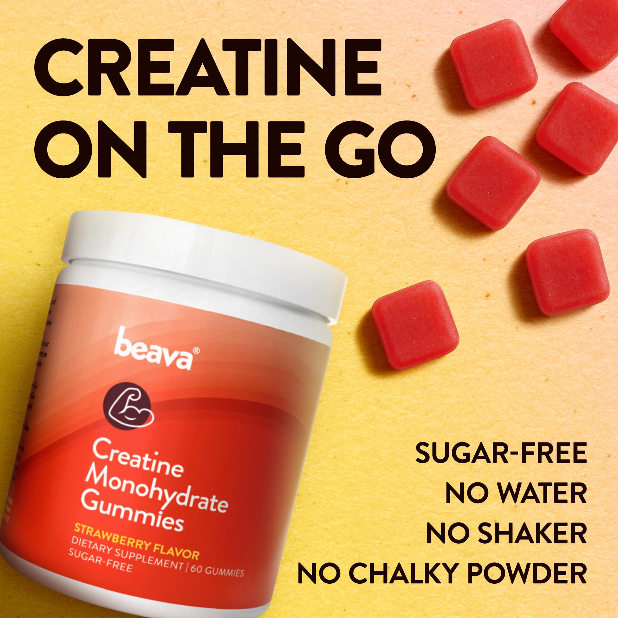 Creatine Monohydrate Gummies - 30 Servings - Vegan Creatine Chews for Muscle Growth, Muscle Recovery, Workout Recovery, Anaerobic Endurance - No Loading Phase - No Bloating - Strawberry - No Sugar beavaAu supplements