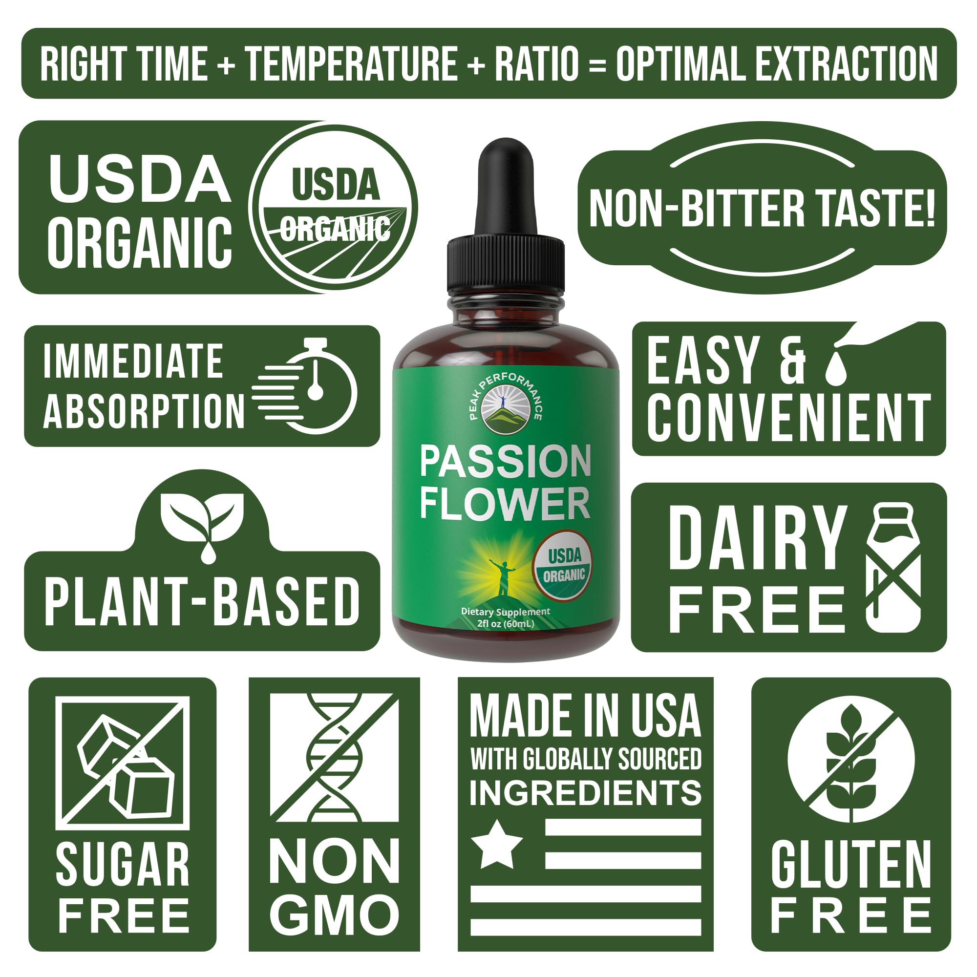 USDA Organic Passion Flower Extract Vegan Liquid Drops with High Bioavailability for Women and Men. Organic Passionflower Supplement with Zero Sugar and Gluten Free. for Calm, Relaxation Support. Peak PerformanceAu supplements