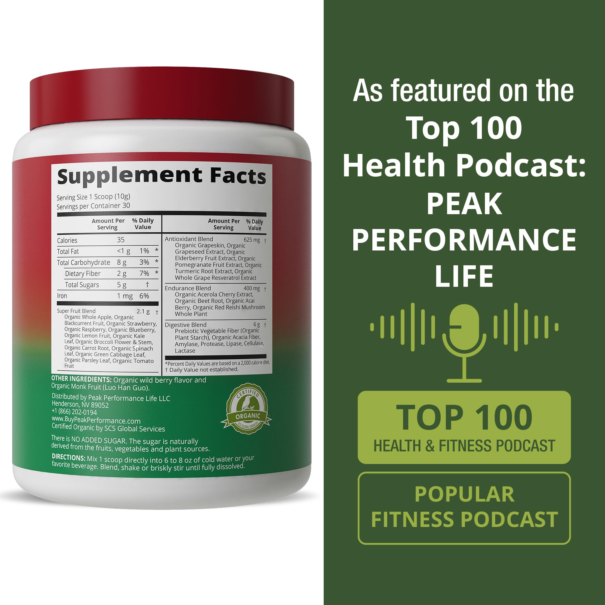 Peak Performance Organic Reds Superfood Powder, Best Tasting Organic Red Juice Super Food w/ 25+ All Natural Ingredients & Polyphenols, Vital for Max Energy and Detox. Raspberry, Elderberry, Beetroot Peak PerformanceAu supplements