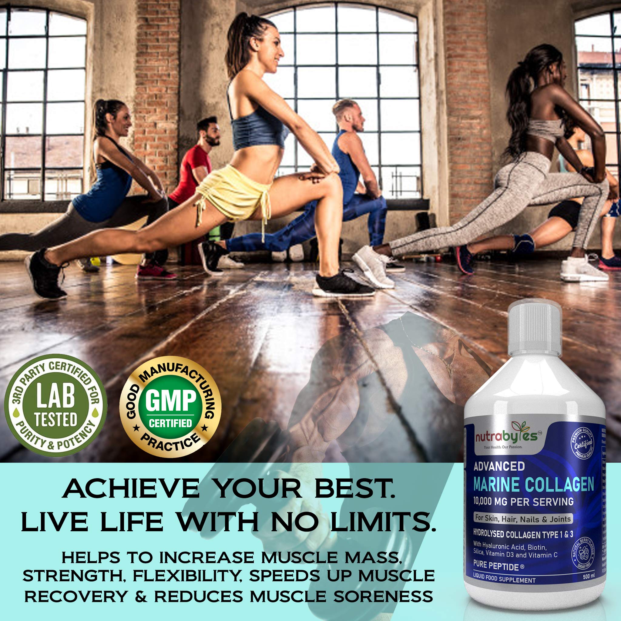 Marine Collagen Liquid 10000mg Sugar Free, Hydrolysed Peptides | Hyaluronic Acid, Biotin, Silica, Vitamin C, Vitamin D3 NUTRABYTESAu supplements