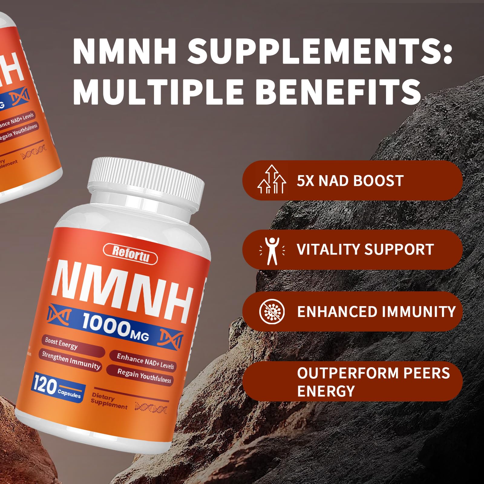 NMNH Supplement(Dihydronicotinamide Mononucleotide),Nicotinamide Mononucleotide for NAD+ Booster,1000mg per Serving,Supports Energy & Overall Health,120 Capsules RefortuAu supplements